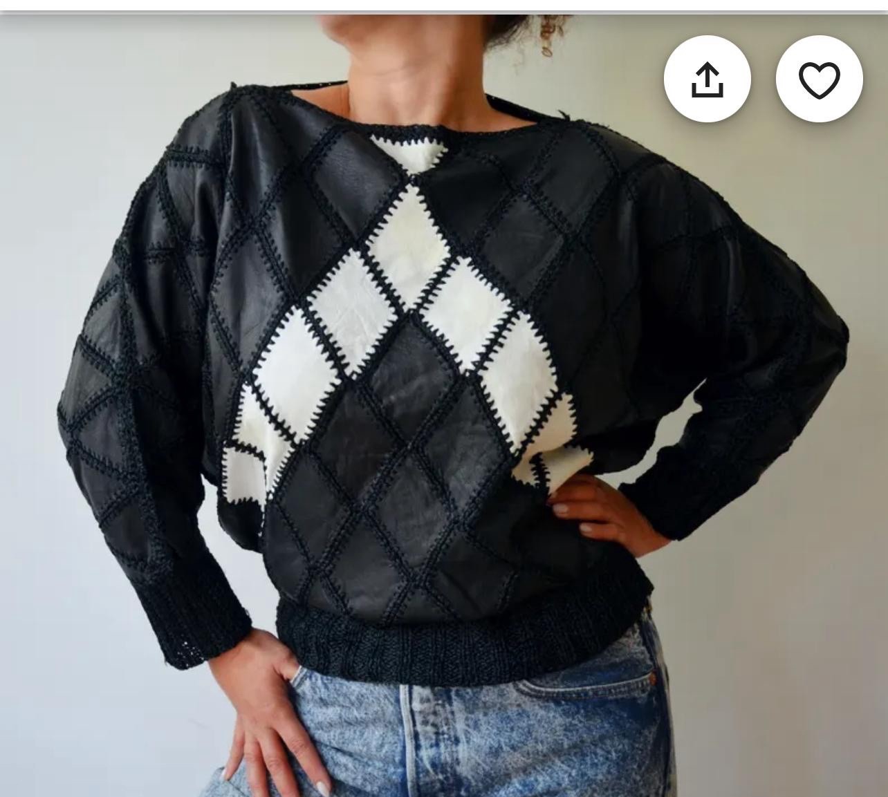 1970s Black And White Leather Pact work Top Size, S.