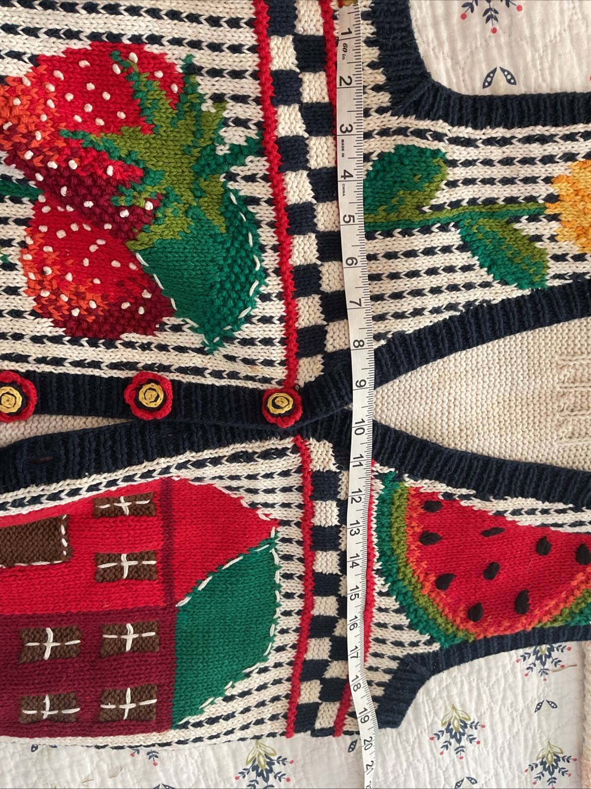 Vintage Marisa Christina Classics Medium Hand Knitted Vest Fruit Flower 80’s