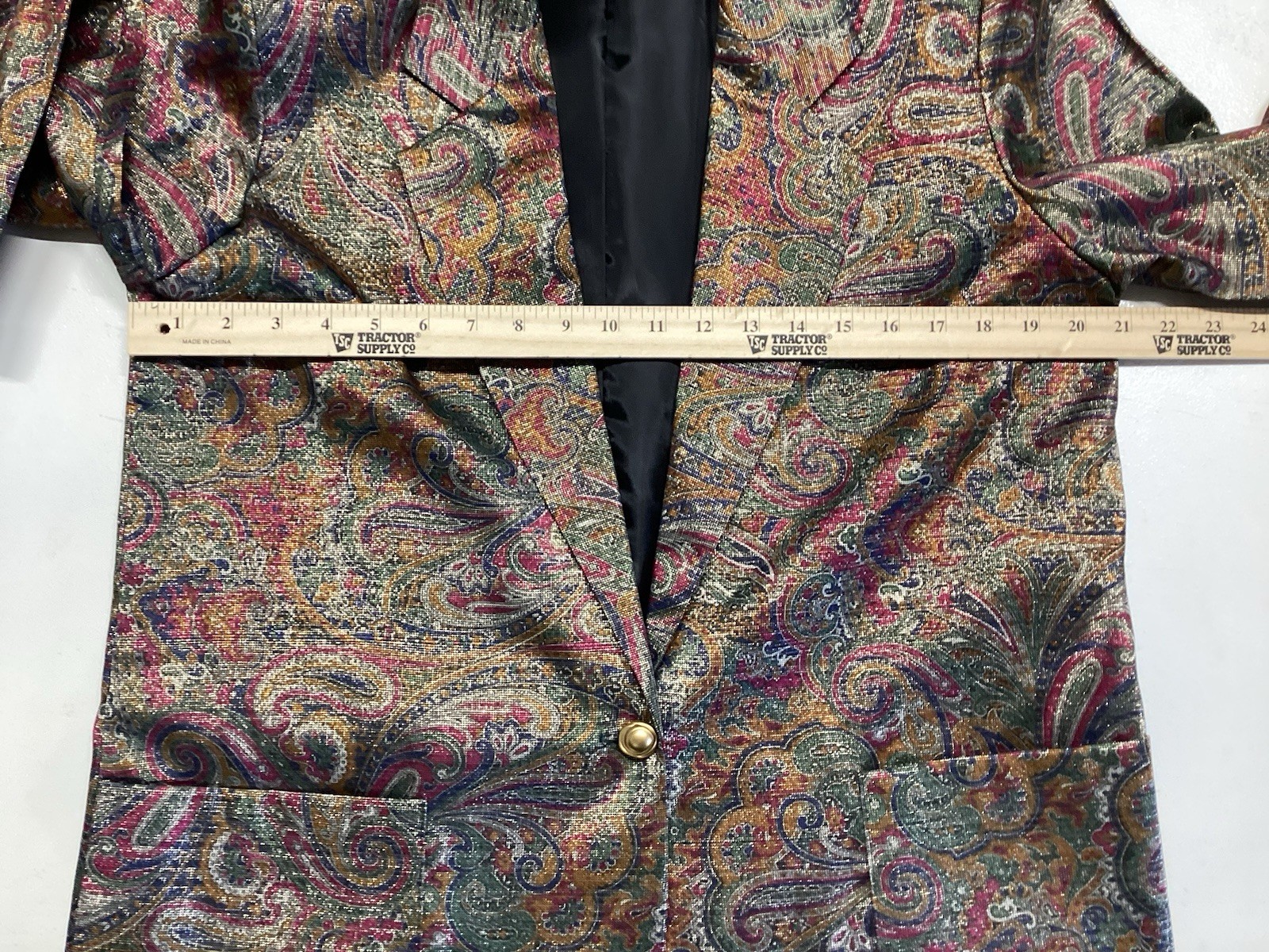 VTG Claude 80’s Print Blazer/Pocket Sz W 10 Funky Paisley Boho Y2K Metalic Rock