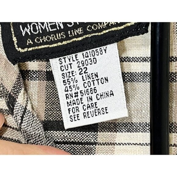 Retro Linen Plaid Dress Tan 22 Neutral Festive Holiday Classic Chic Preppy 80s