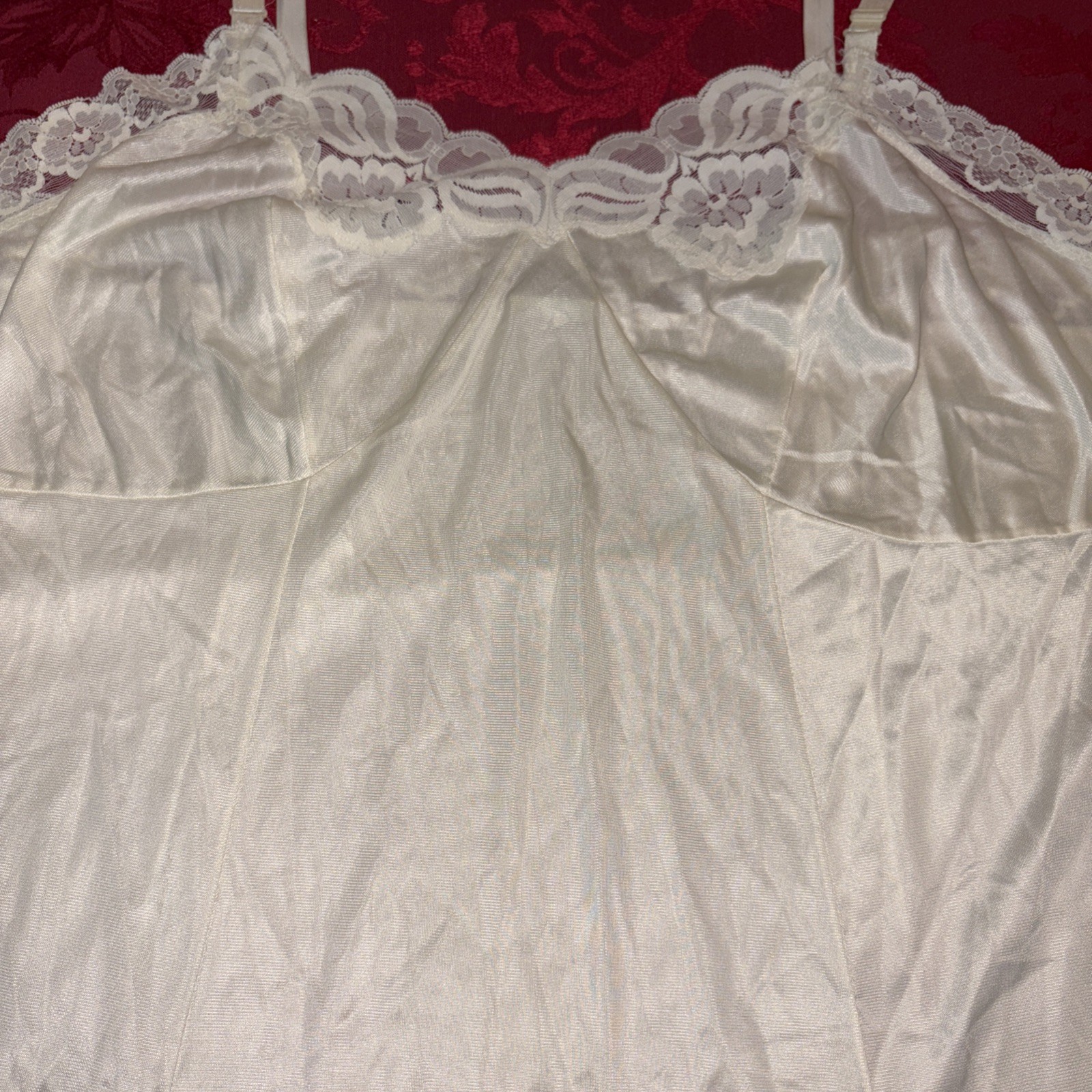 PERFECTFORM VTG SEXY Cream LACY SLIPPERY NYLON FULL LENGTH Slip Sz 38