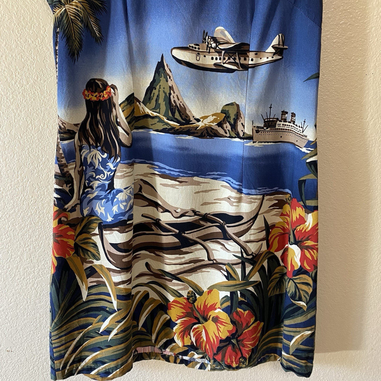 Vtg Kalaheo Hawaiian Dress Size L (12) Sleeveless Made In Hawaii All Over Print