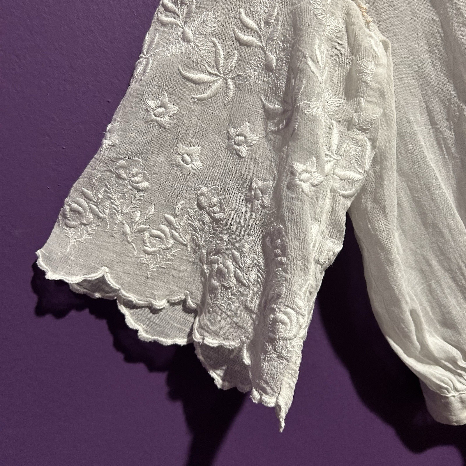 Antique Edwardian 1900s White Cotton Lawn Blouse Shirtwaist Embroidered Crochet