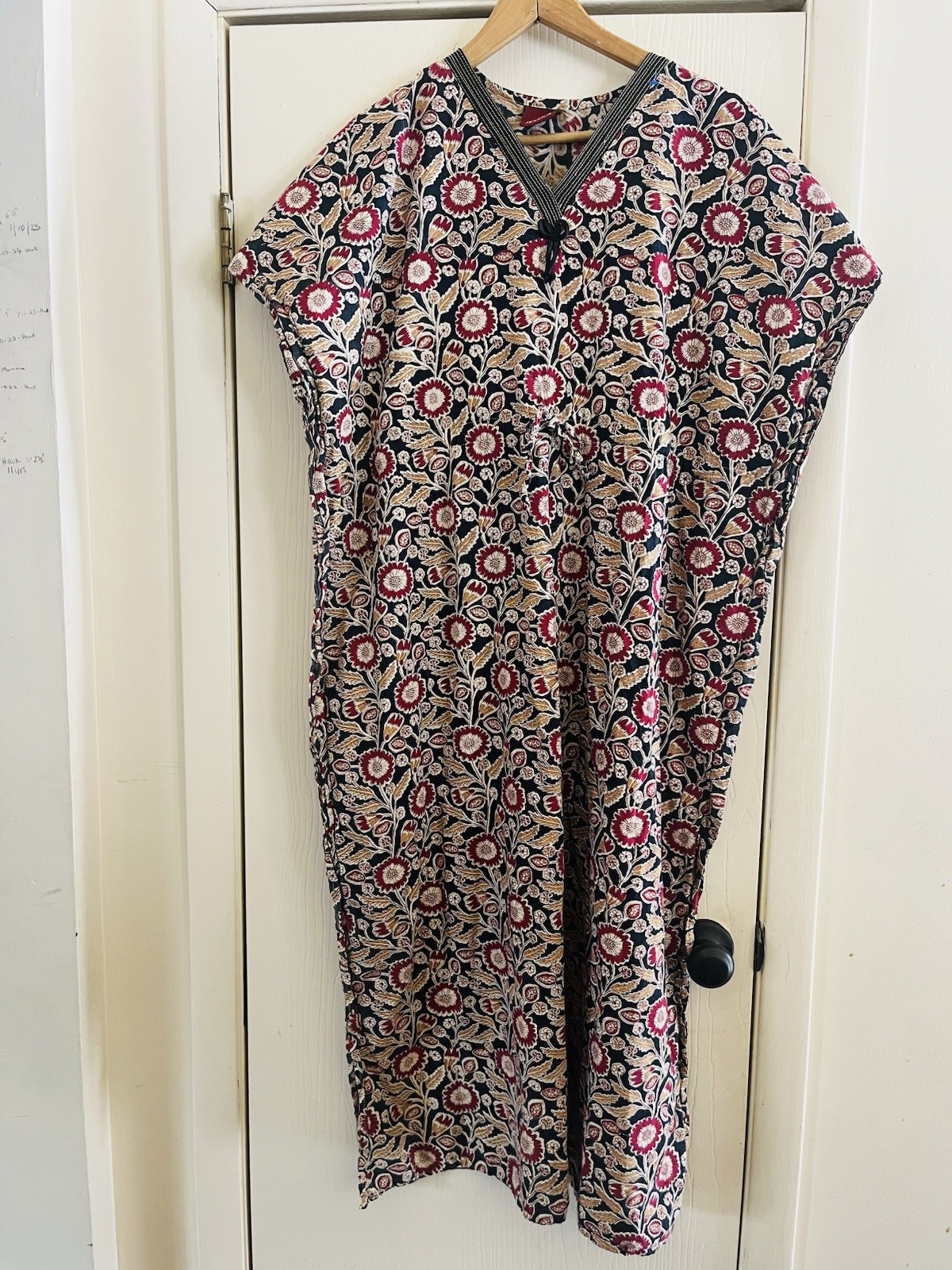 VTG 70s Block Print Festival Resortwear Indian Cotton Tunic Kimono Kaftan L