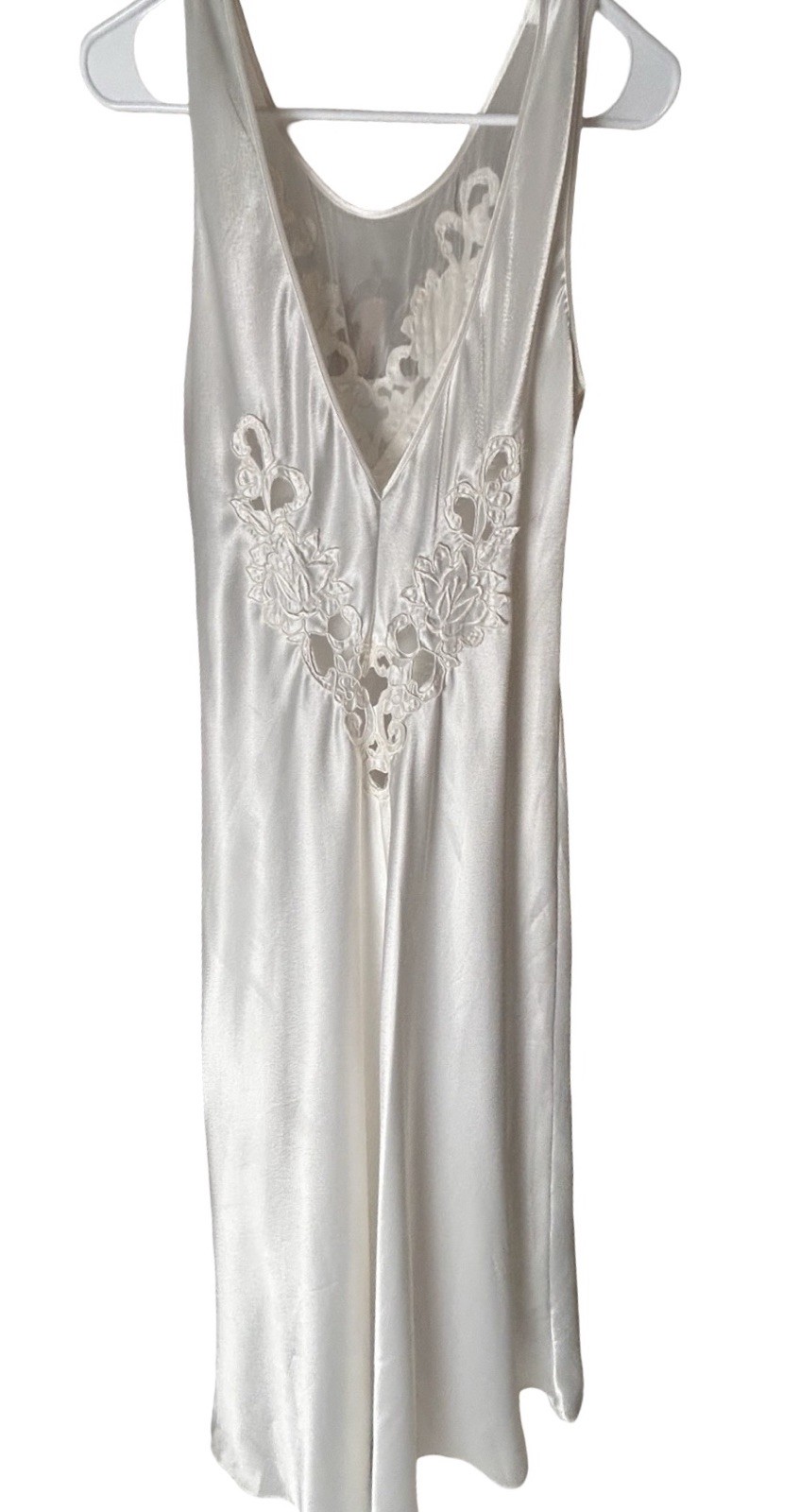 VTG Dentelle Ivory Satin Slip Nightgown Sz Medium Ivory Delicate Lace Embroidery