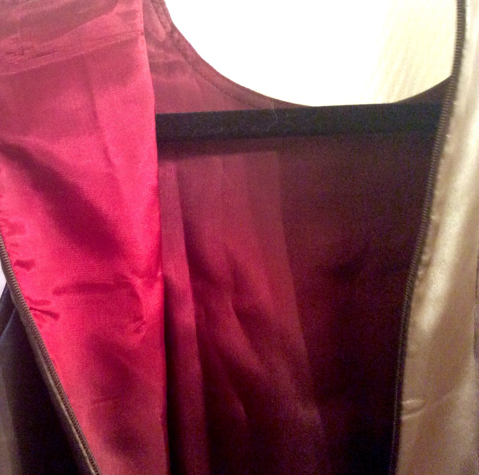 Vintage Chocolate Brown Vinyl Sleeveless Top with Red Satin Lining No Tags