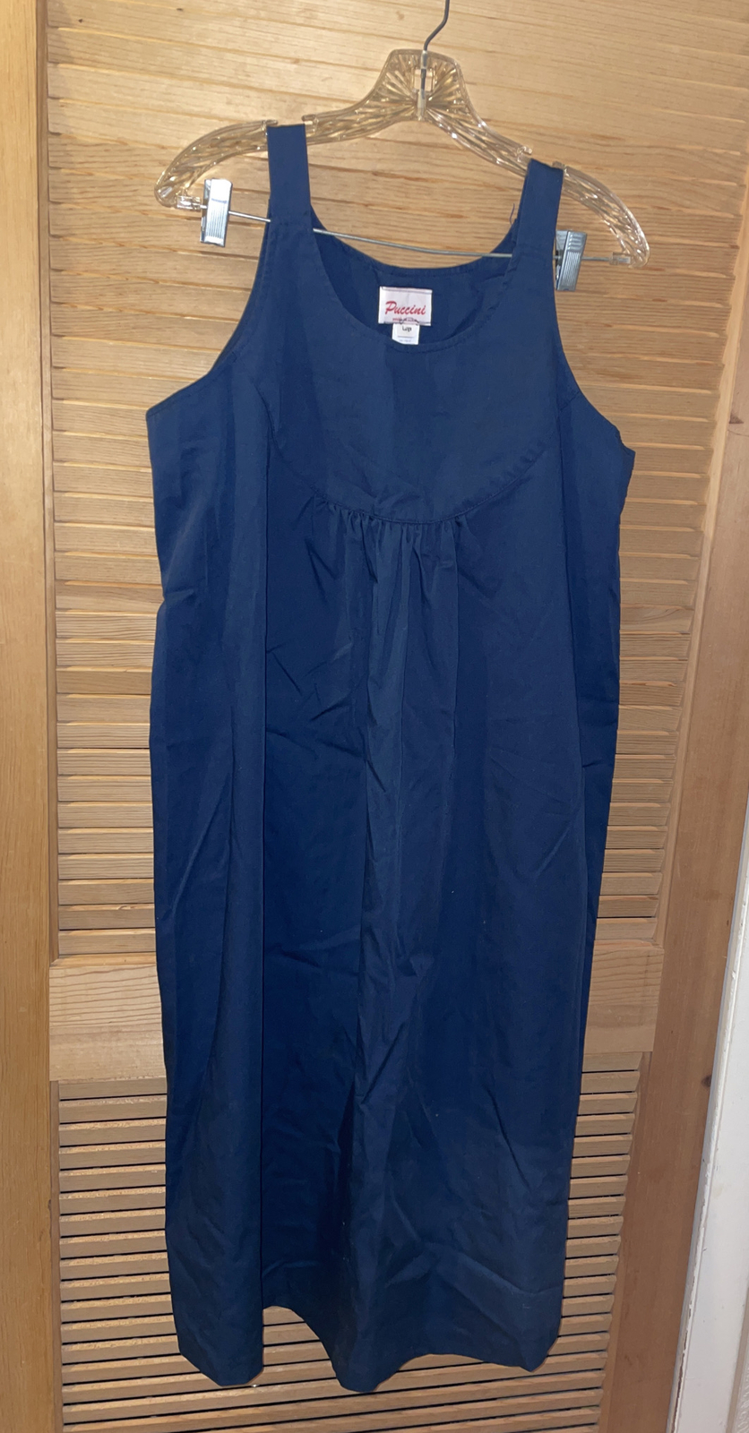 Vintage 70s Puccini Navy Blue Tie Back Jumper Dress Pockets Cotton/Poly USA Sz L
