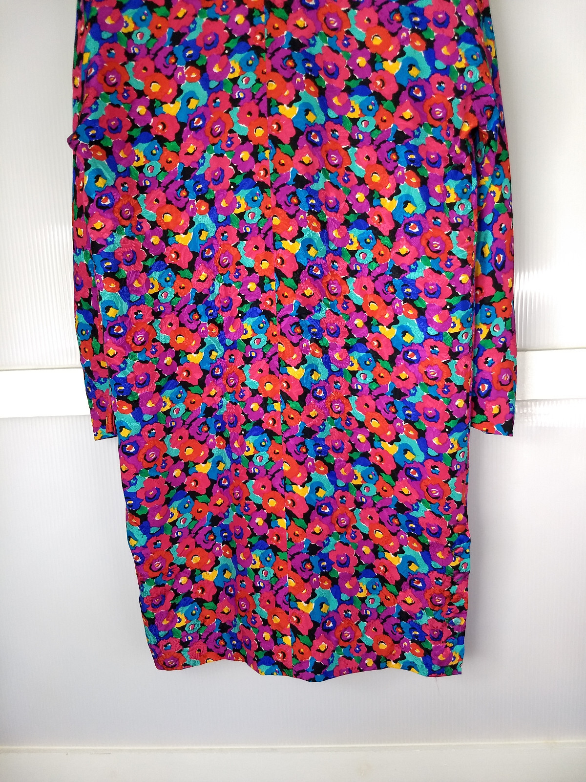 Vintage Carolyne Barton Floral 100% Silk Dress Pink Multicolor Flower Pattern