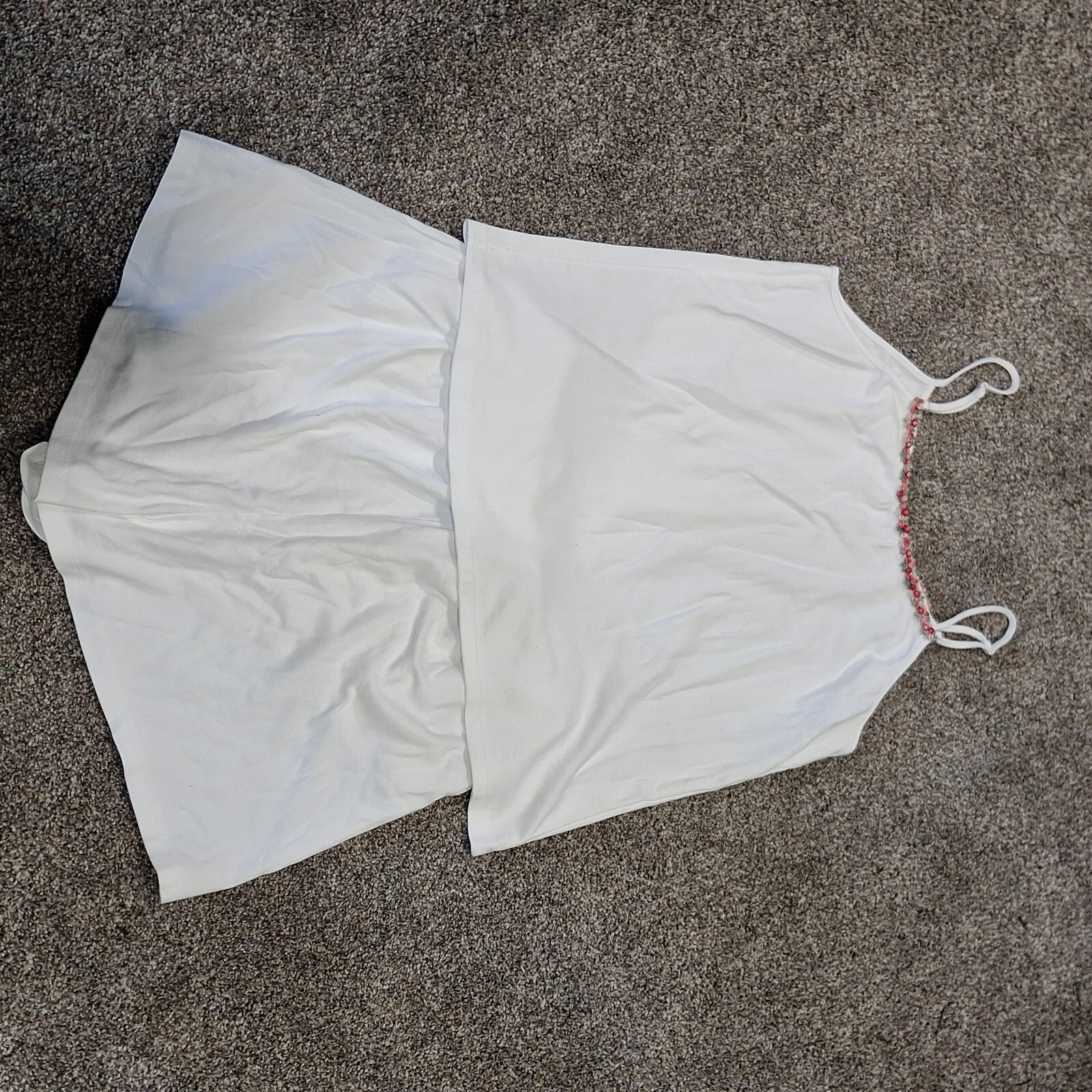 COTN Women Pajama Set White Cotton Shorts Tank Dainty Rose Embroidery Girly Sz L