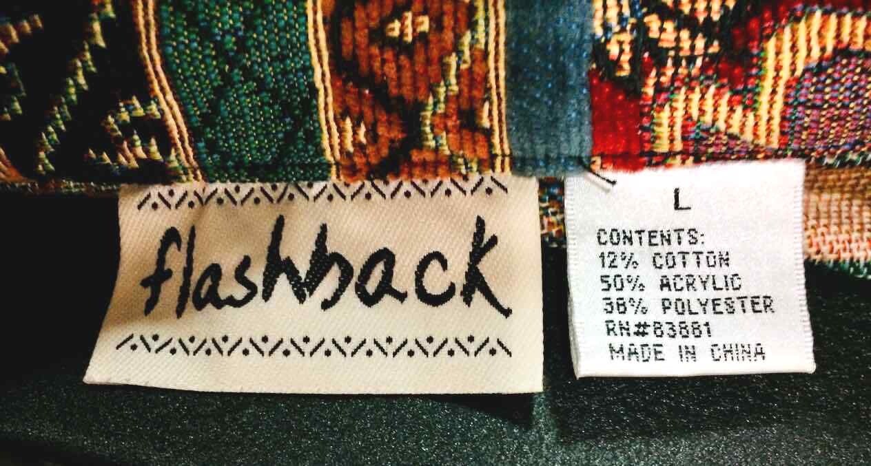Tapestry Jacket Flashback Burgundy Green Black Womens Size L Unlined