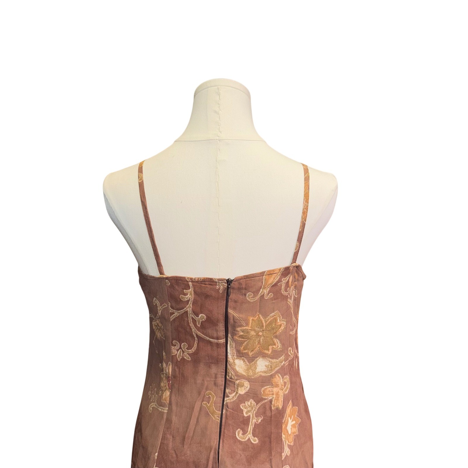 Vintage Euro Silk Blend Slip Dress Brown Floral Asymmetrical Grunge Fairycore