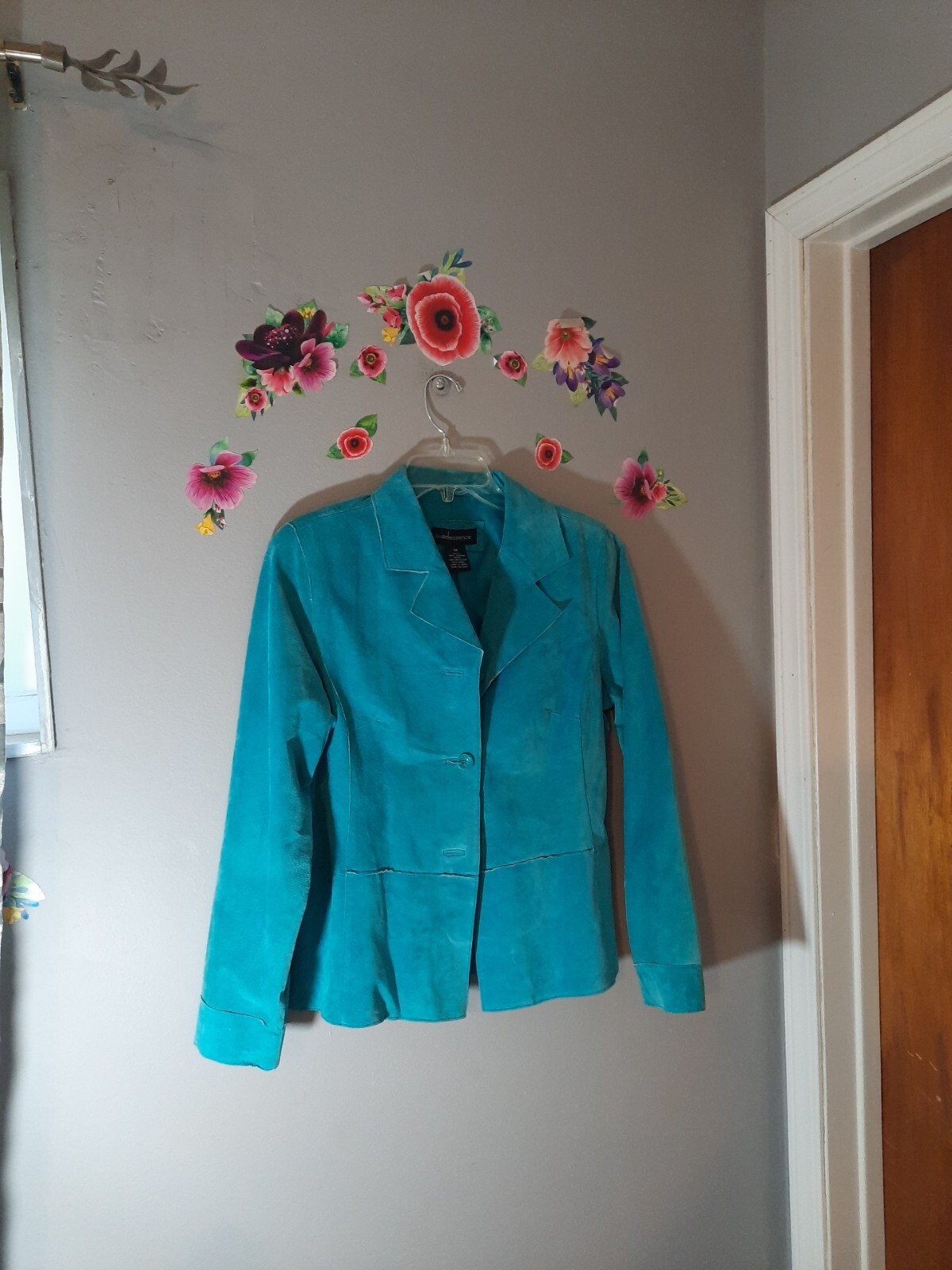 Suedessence Women’s Turquoise Suede Leather Blazer Jacket M