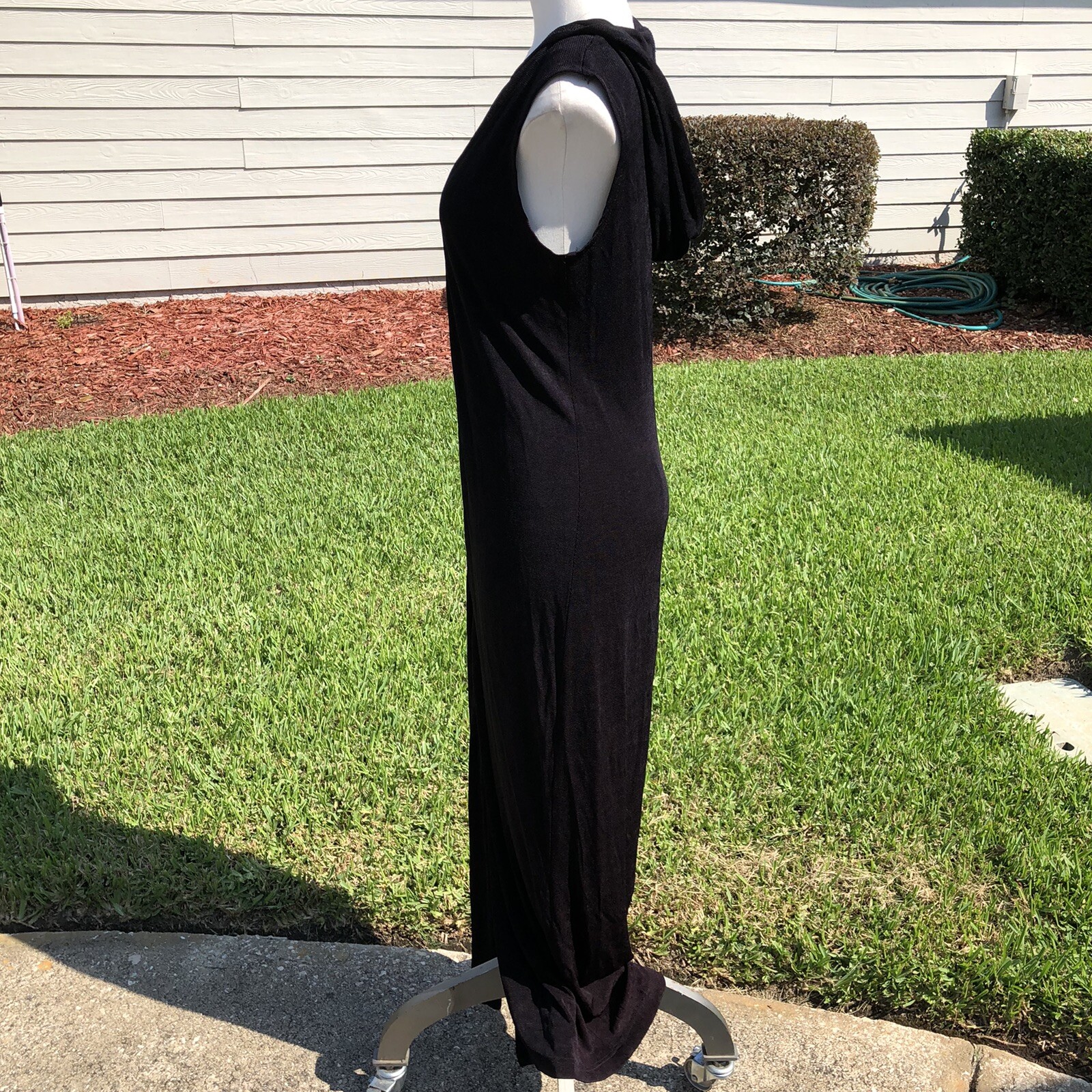 Vintage 90s long Dress Goth Vamp Full Zip Hooded Stretch Bodycon Witchy