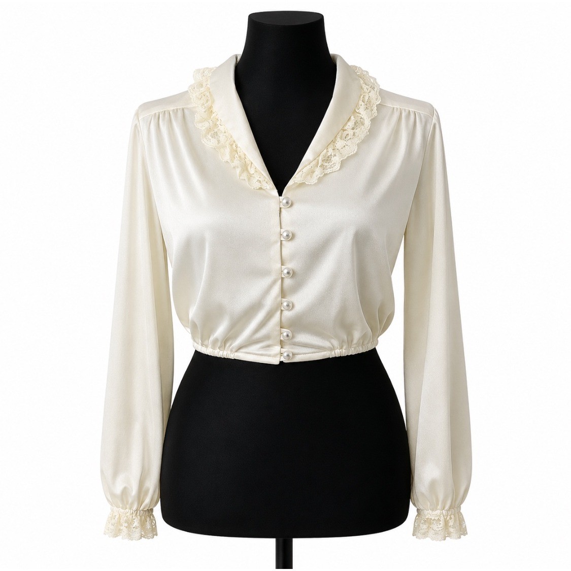 Vintage Fredericks Hollywood Coquette Crop Top Blouse S Satin Lace Romantic 80s