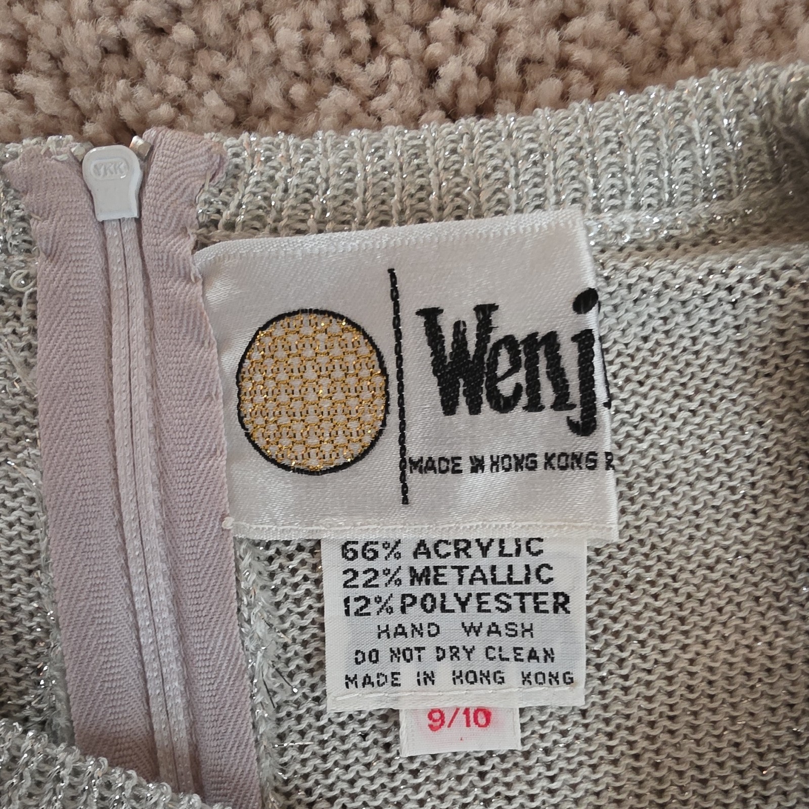 Wenjilli Vintage Metallic Knit Maxi Dress Beige Gold navy blue. Size 9/10
