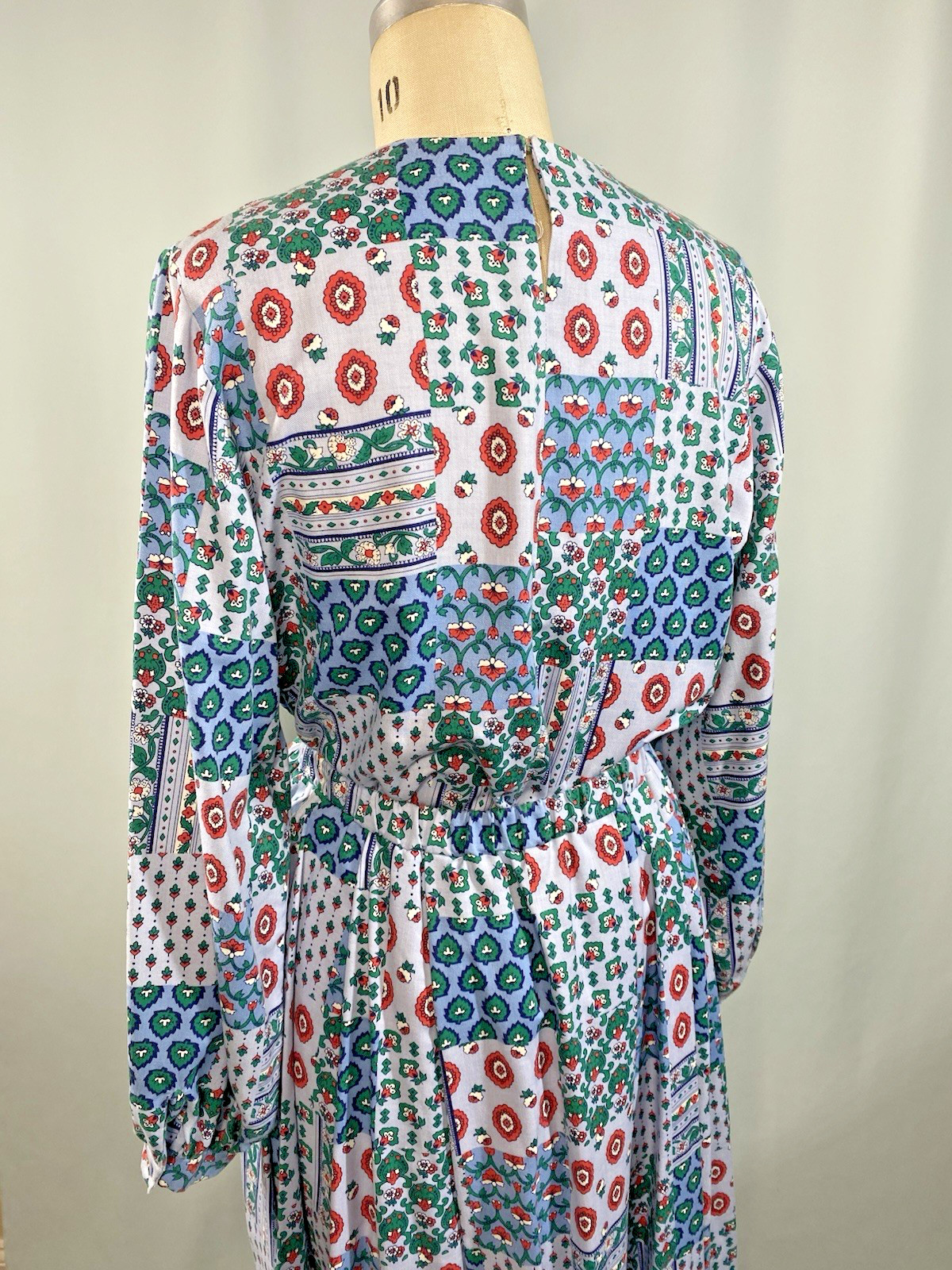 Vintage Dress top & skirt set SIZE MEDIUM blue patchwork cottage 70s 80s boho