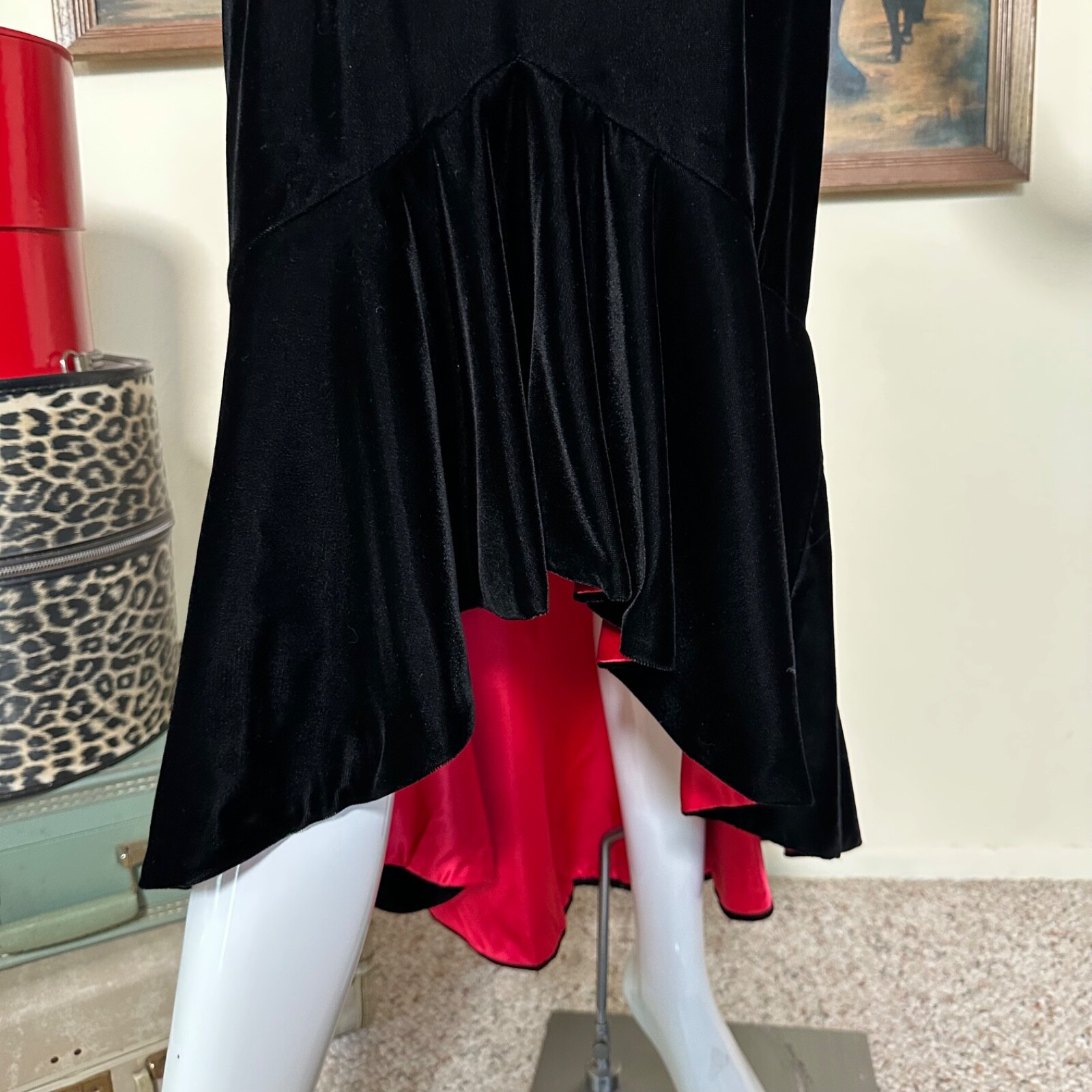Vintage 80s Jessica McClintock Vampy Satin & Velvet Mermaid Party Prom Dress M/L