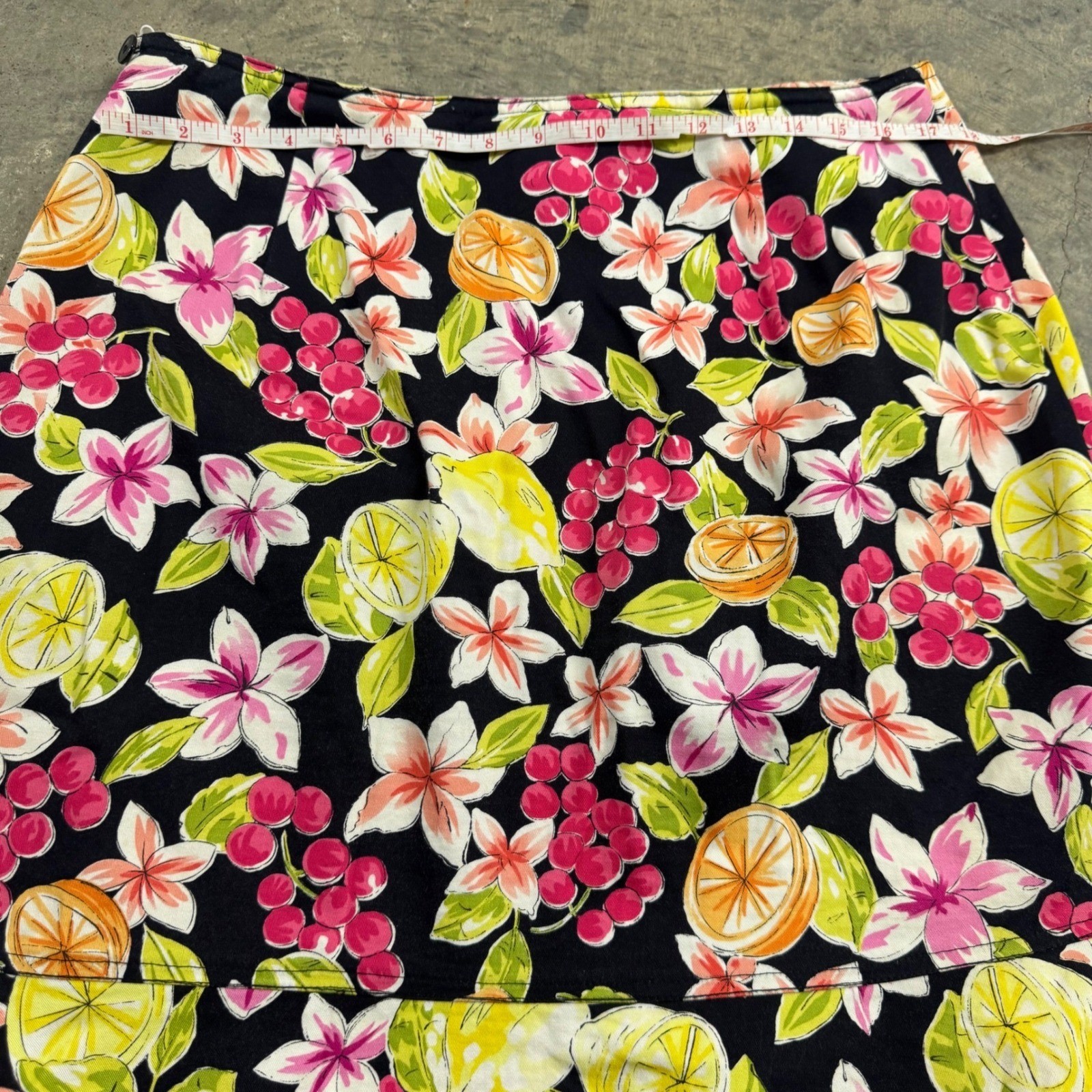 Skirtology Lemon Citrus Floral Print Mini Skirt S/14 Tropical Y2k Fruit Art