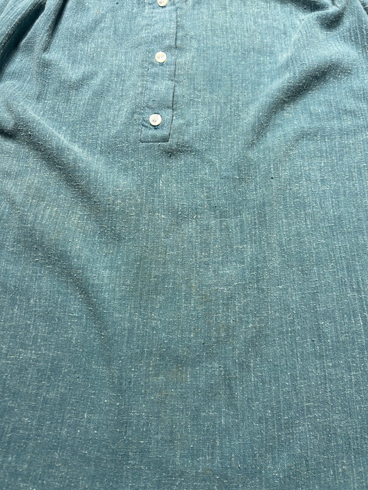 Vintage 70s short sleeve pullover shirt blue textured 1/2 button women’s 42 XL