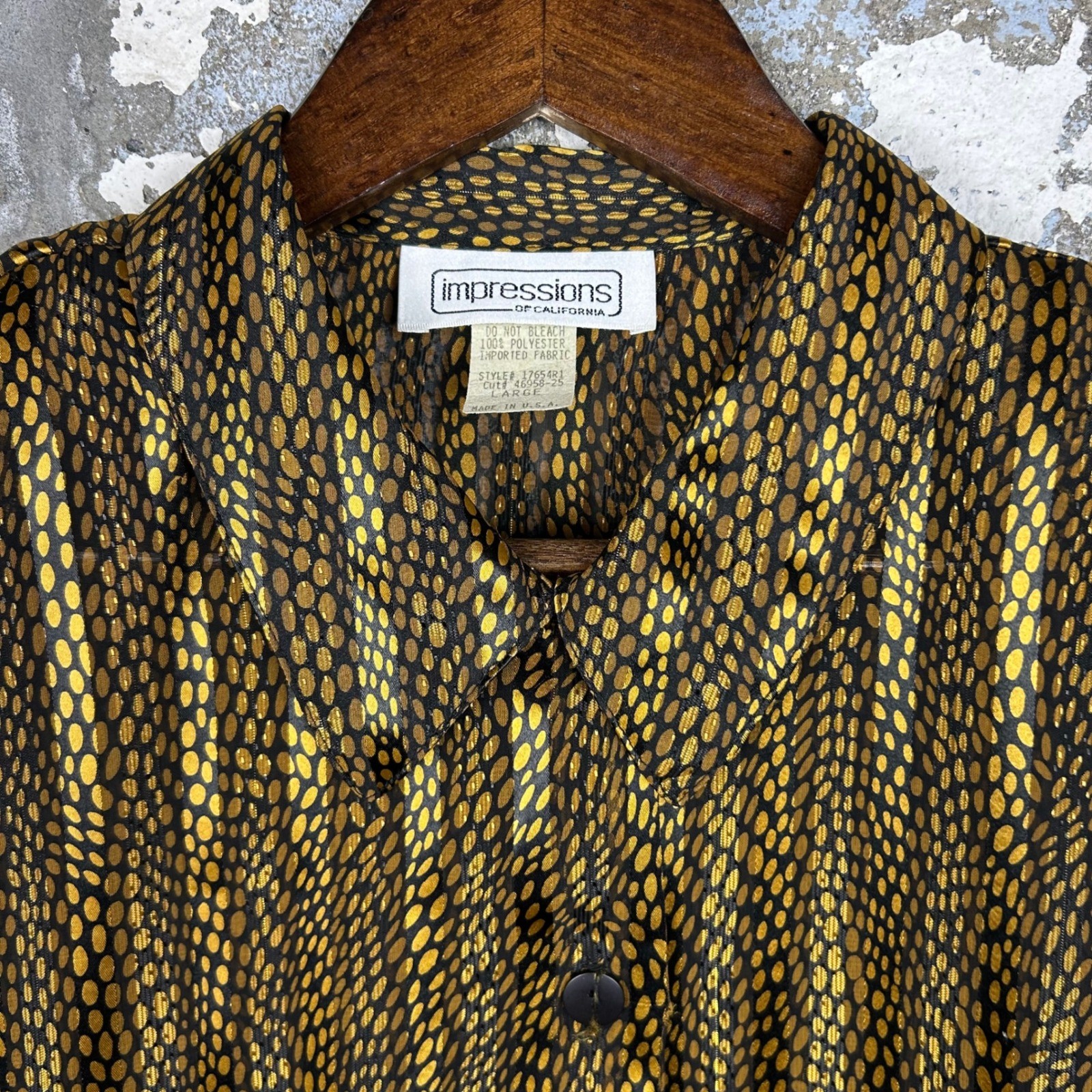 Vintage Impressions of California Gold Black Metallic Stripe Blouse Top Large