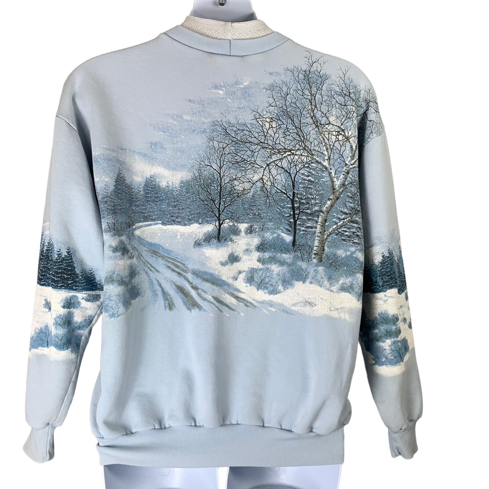 Vintage Sweatshirt Mock Neck Pockets Farm Nature Scenery Graphics Wildlife Fed.