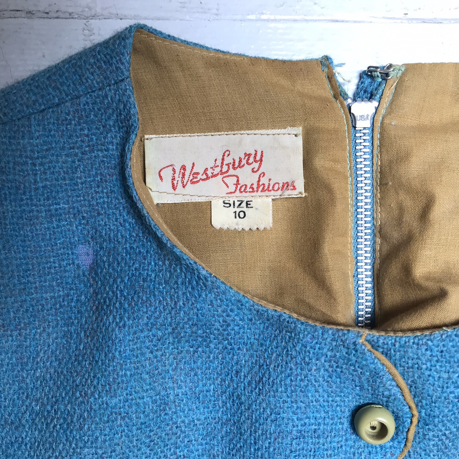 VTG 1960s Blue Teal Scallop Front Button Westbury Fashions Shift Dress Sz 10 S/M