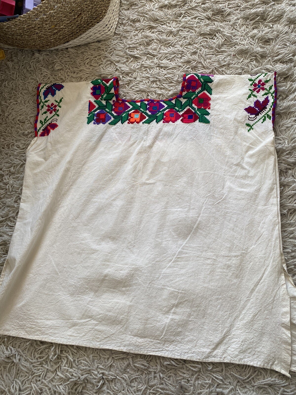 Vintage Peasant Top Hungarian Blouse Authentic Embroidered Cotton Large