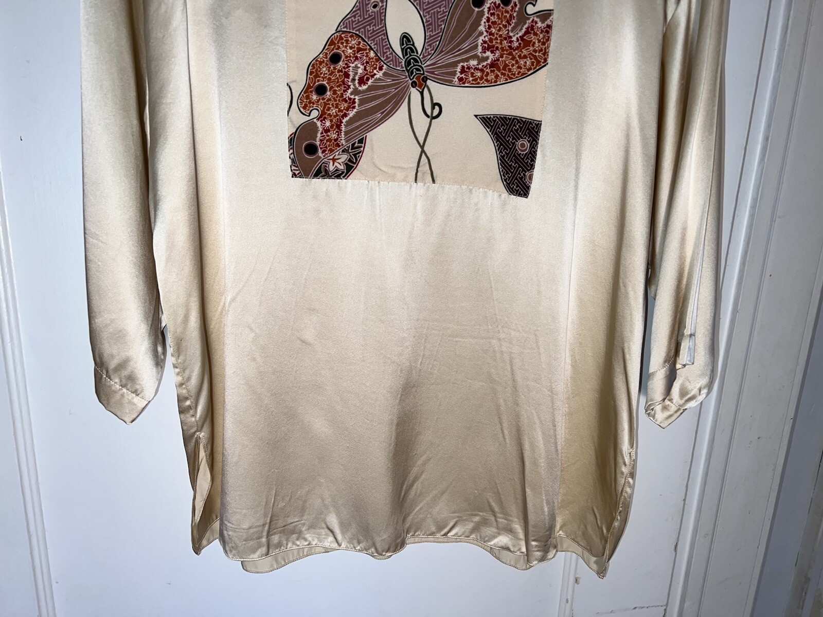 Vintage Jane Suttell made in USA Silk tunic top Ivory Moth O/S. d513