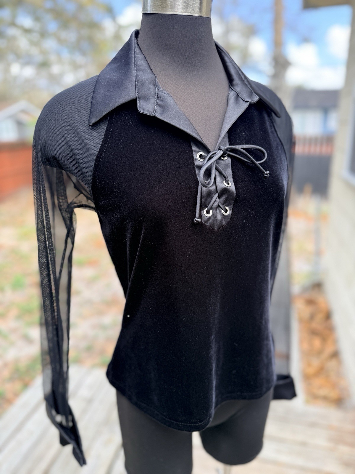 Vintage 90s Niki By Niki Livas Velvet Mesh Blouse Top