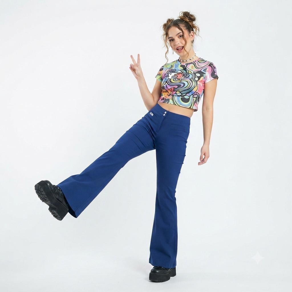 Face Off Y2K Flared Low Rise Blue Pants 10 Stretch Bell Bottoms Cyber punk Rave