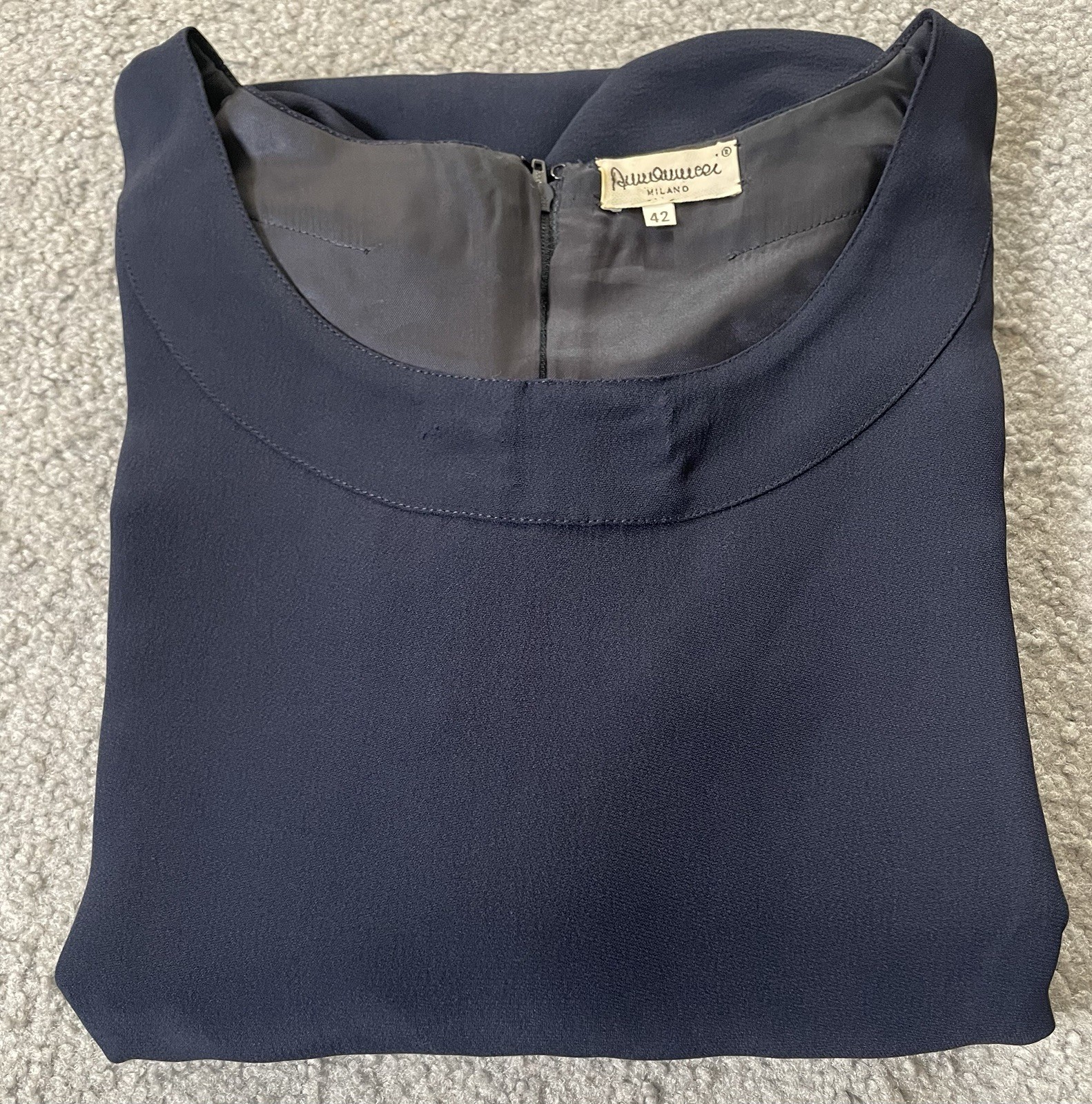 Vtg 80s Milano Navy Sheath Dress S/M Balloon Sleeve Classic Career Made In Italy