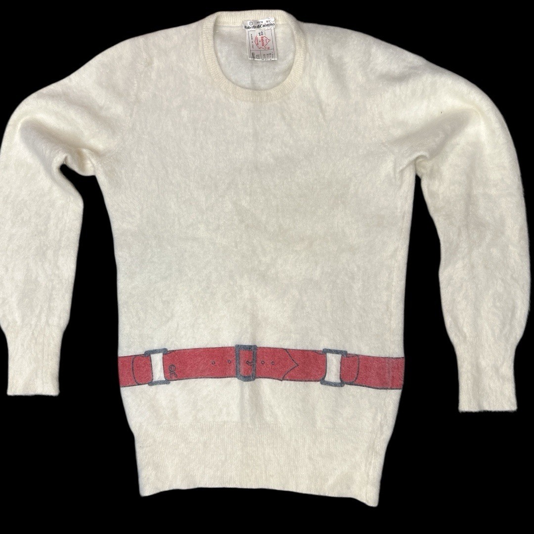 Rare 1978 Roberta di Camerino Trompe L’Oeil Belt Vintage Sweater Italy S