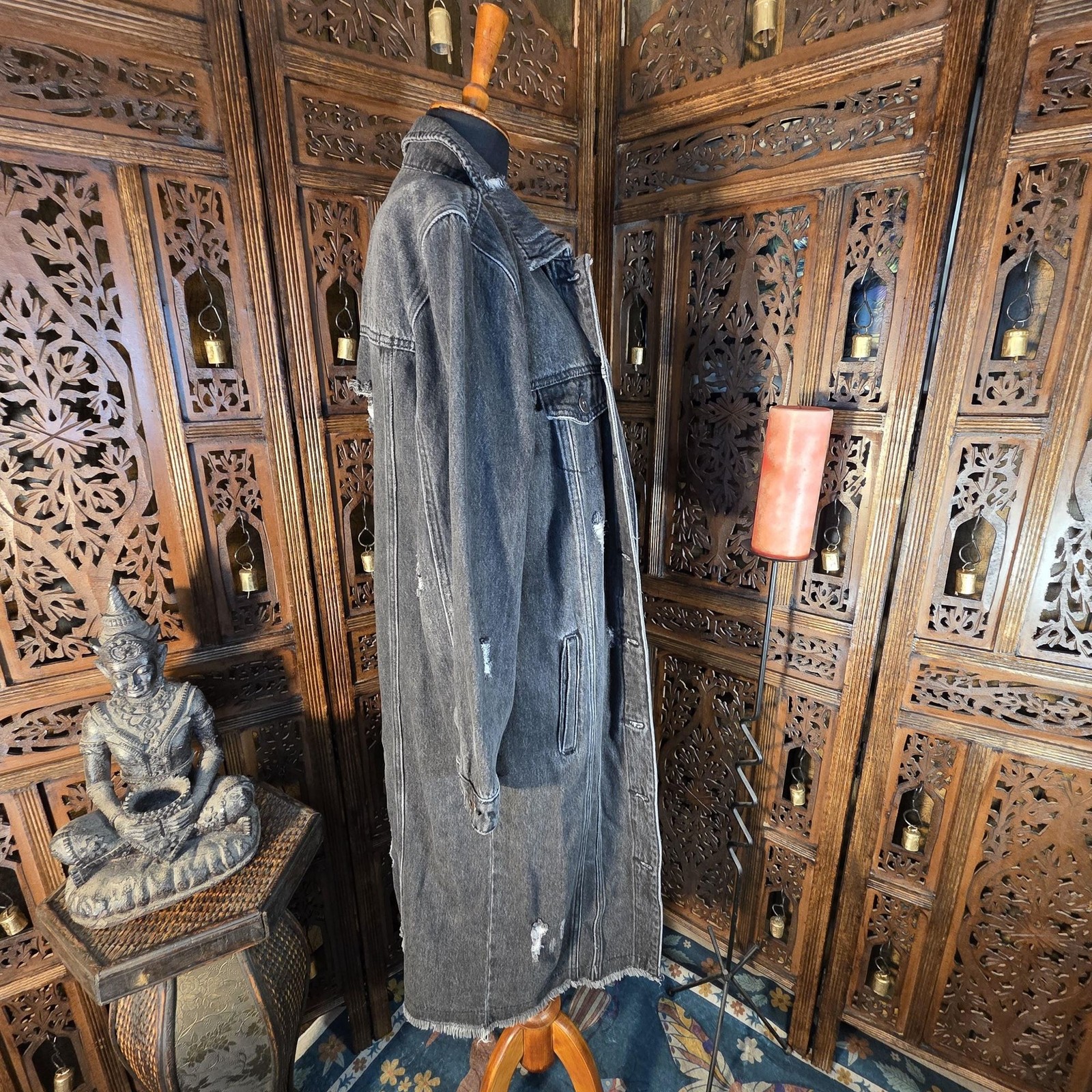 Tribal Jeans Black Denim Trench Coat — Small Petite