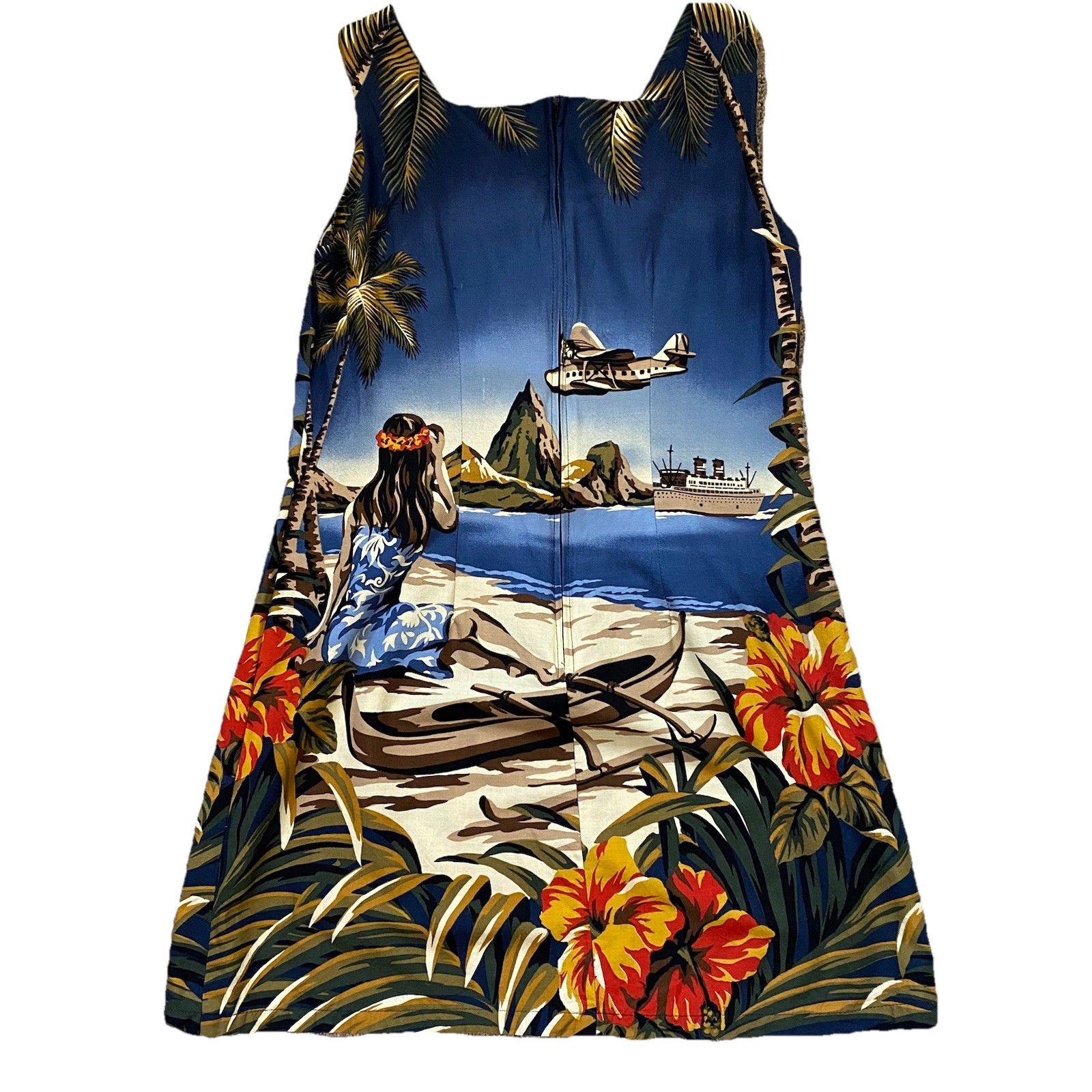 Vtg Kalaheo Hawaiian Dress Size L (12) Sleeveless Made In Hawaii All Over Print