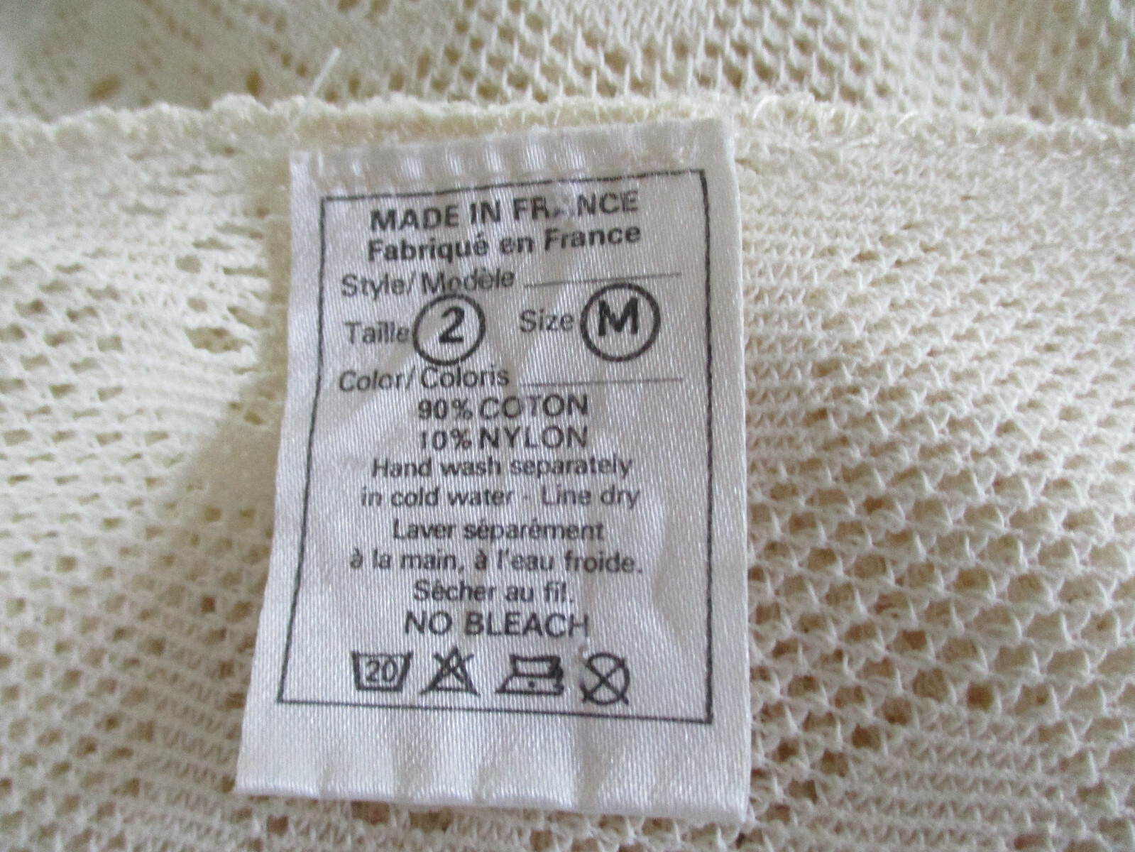 VTG Lace MED Crocheted Open Front Jacket Light Coverup w/ Pockets Made in France