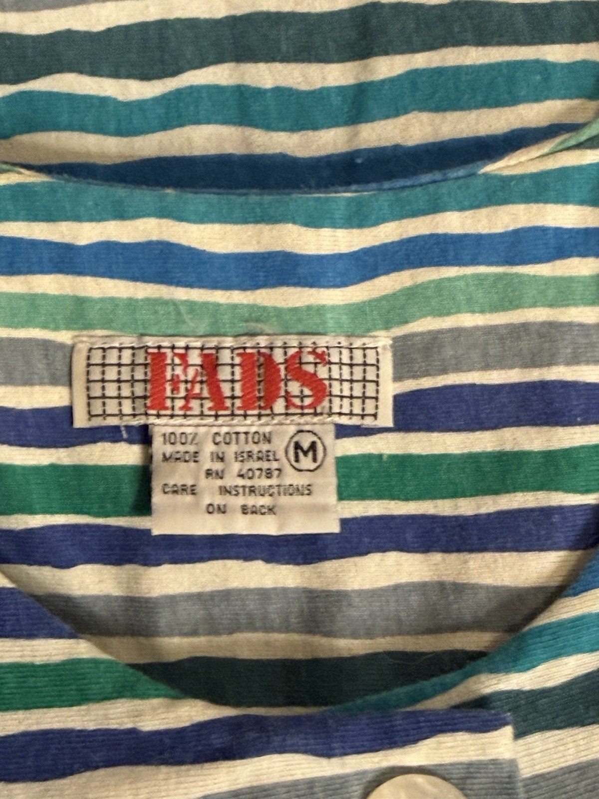 FADS Vintage 80s 90s Blue Striped Cotton Boxy Dress Sz M Cottagecore Modest