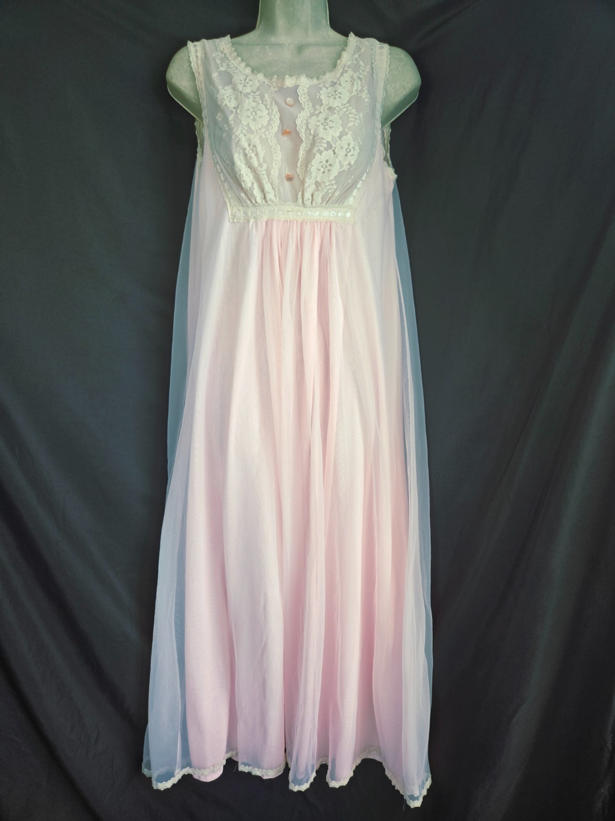 Vtg 60s Gilead Pink Dbl Layer Nylon Chiffon Nightgown Long Peignor Robe SET M