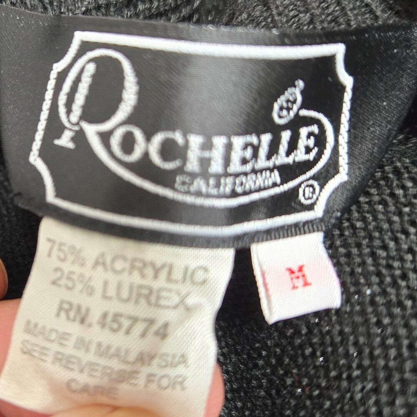 EUC VINTAGE ROCHELLE CALIFORNIA ACRYLIC LUREX SHIMMER BLACK PULLOVER SWEATER