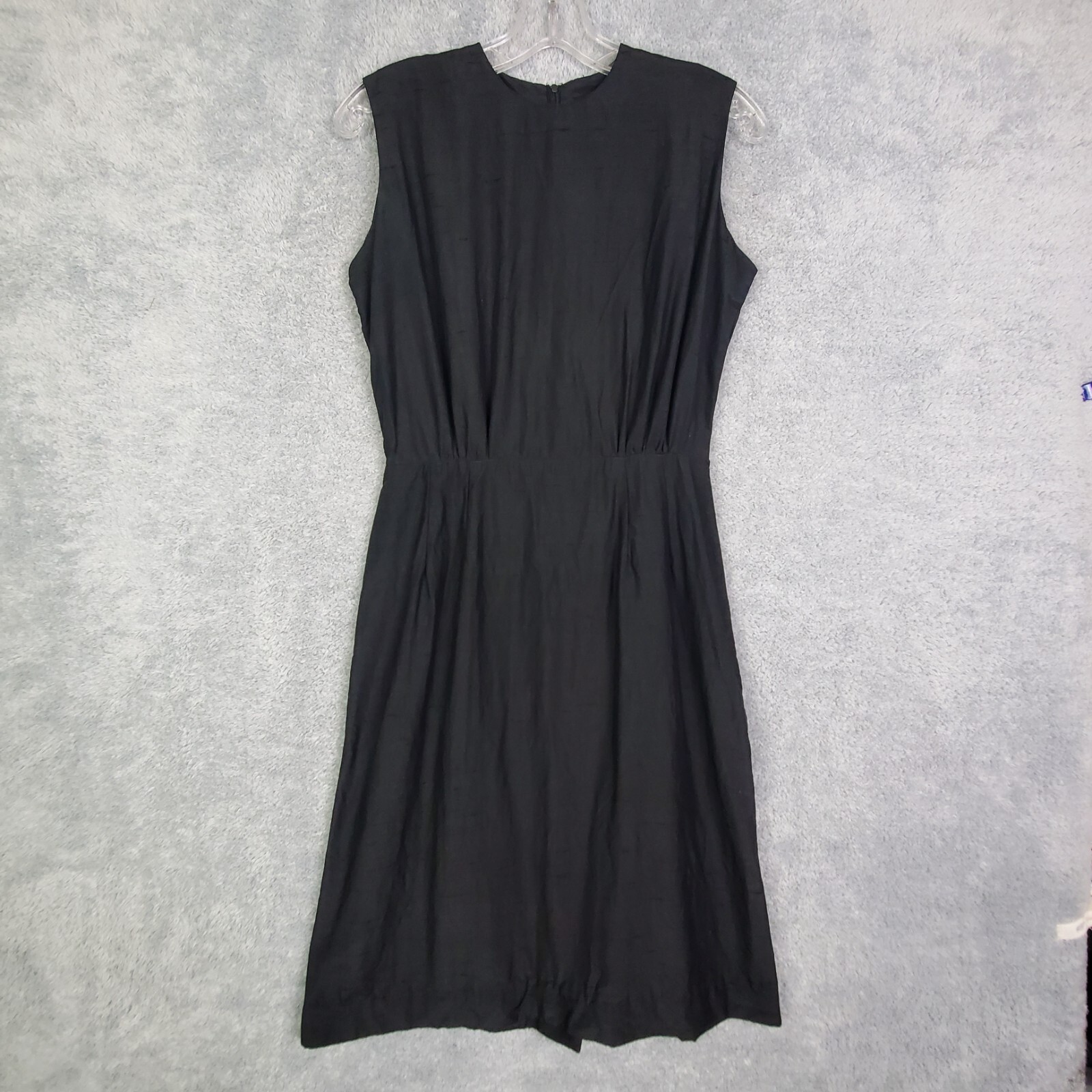 Vtg 50s 60s Pat Perkins Womens Dress Size S Black High Neck Zip Up Silk Linen