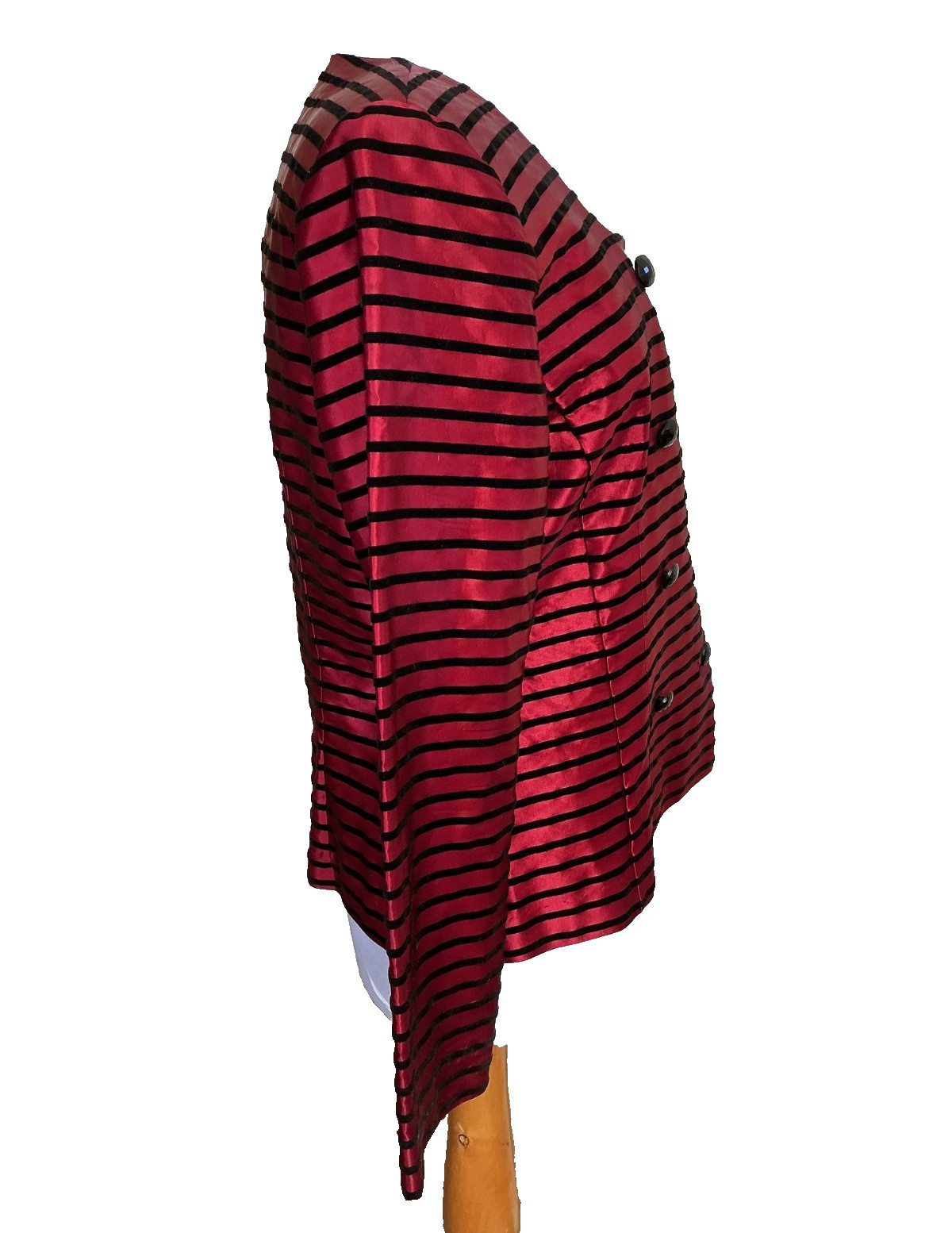 VINTAGE POSITIVE ATTITUDE RED SATIN BLACK VELVET STRIPED DOUBLE BREASTED JACKET