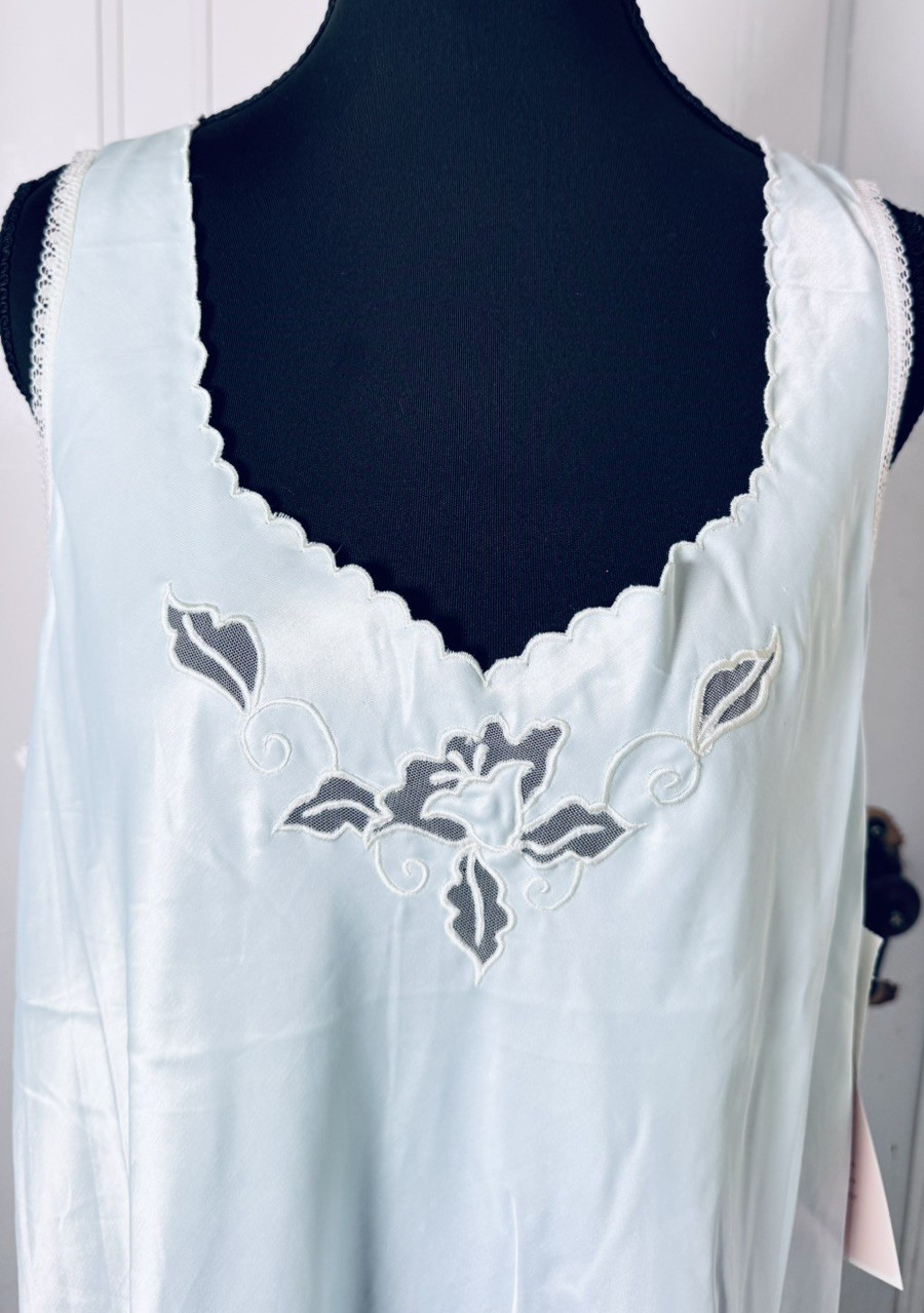Vintage Barbizon Aqua Robe & Nightgown Set NWT Large Satin Lace Trim 80s Boudoir