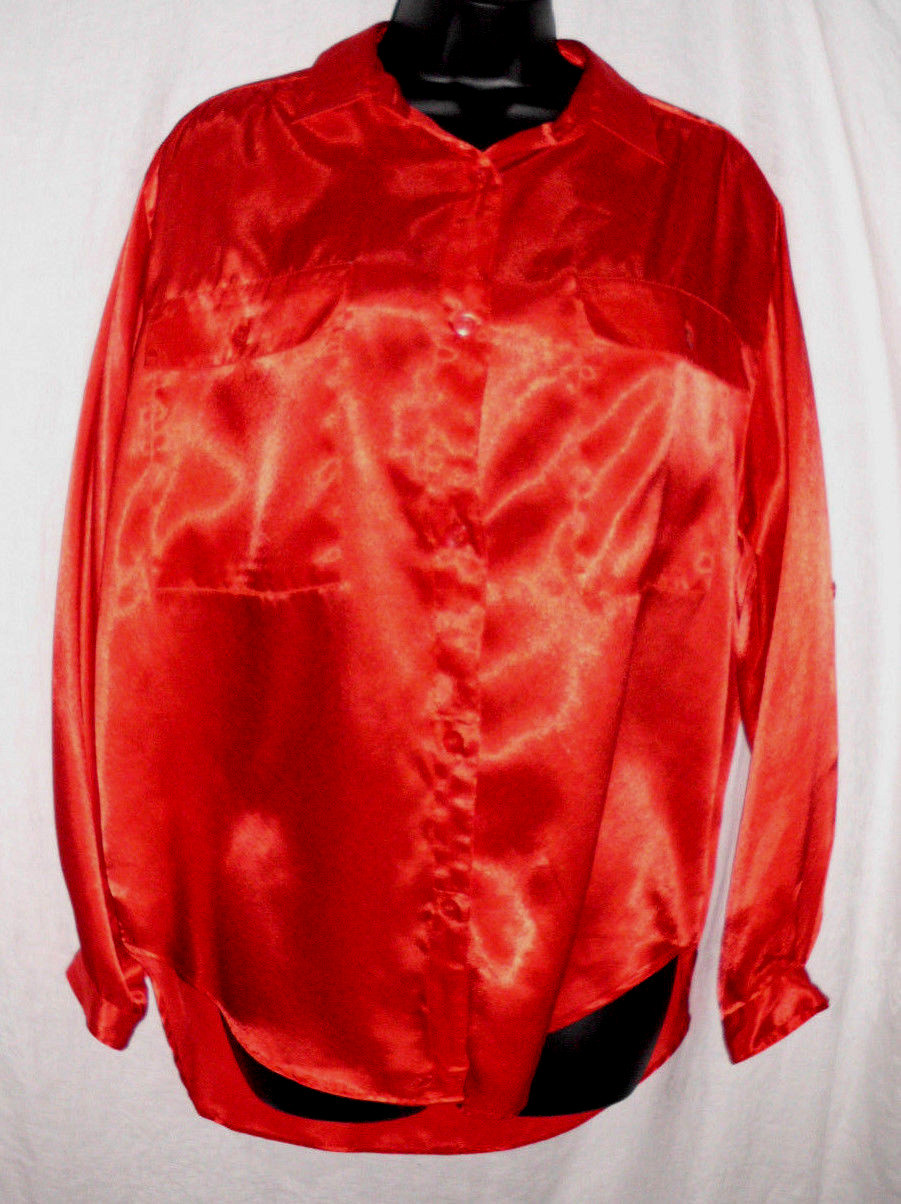 Vintage Partners by Mervyn’s Western Blouse Size 12 Red Polyester Long Sleeves