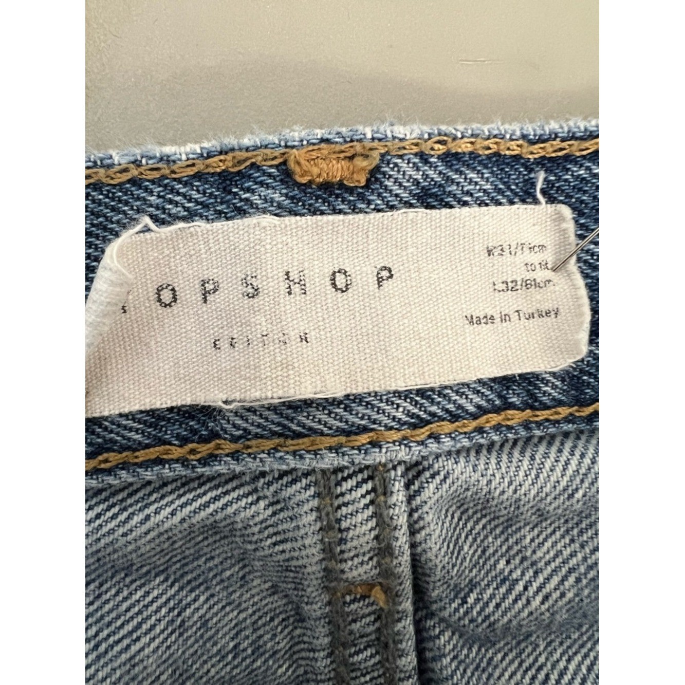 Topshop Wide Leg Jeans Blue Denim 31×32 Distressed Knee High Rise 90s