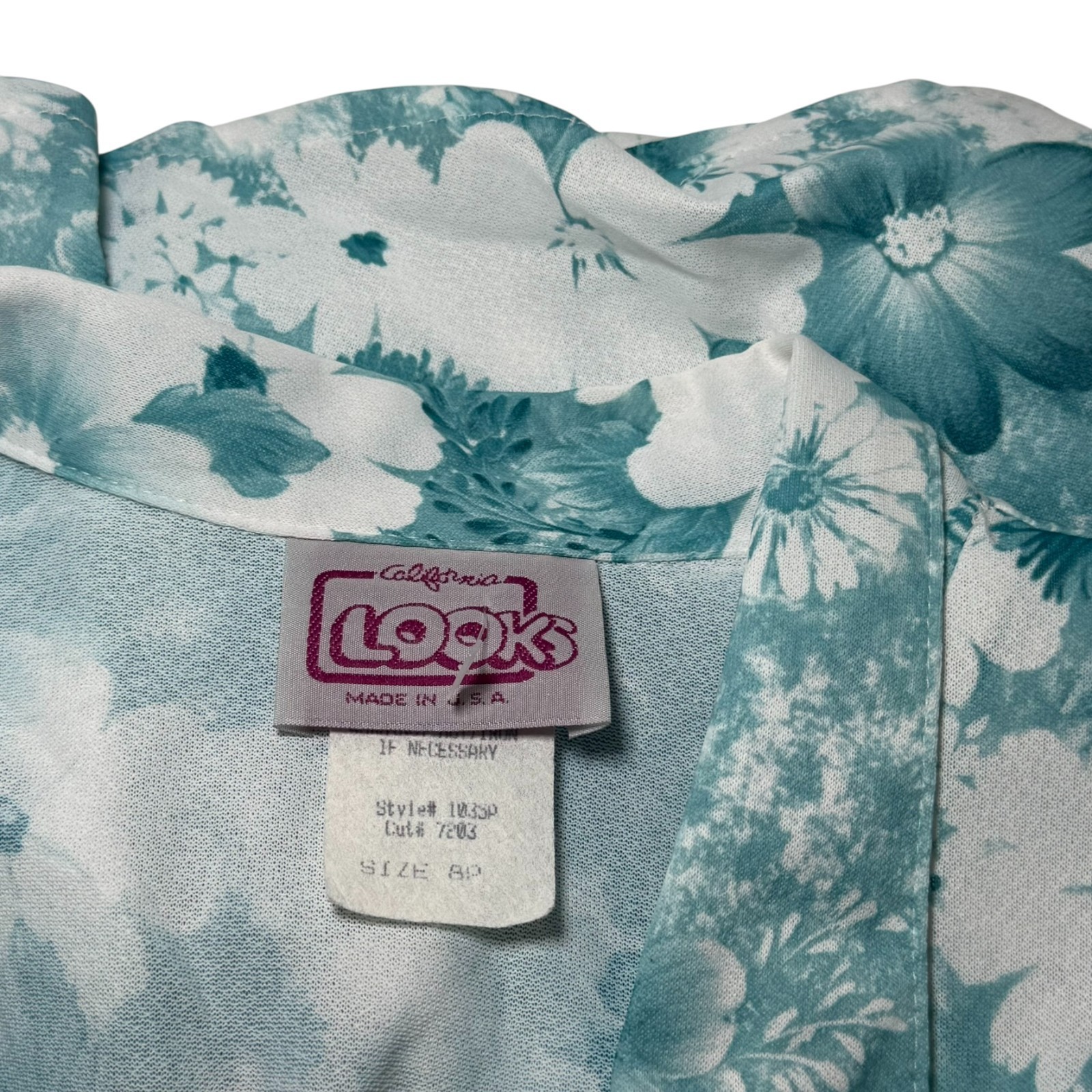 New VTG California Looks Dress Woman SZ 8 Petite Aqua Floral Belted CottageCore