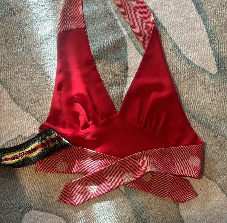 Vintage L.A.M.B Gwen Stefani Silk Halter Top Red Polka Dot Rockabilly Y2K Grunge