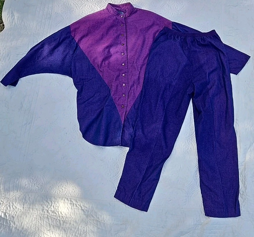 1980s Vintage Tailored Sz 12 Thomas O Sport Dallas TX 2 Pc Pant Suit Glam Rock
