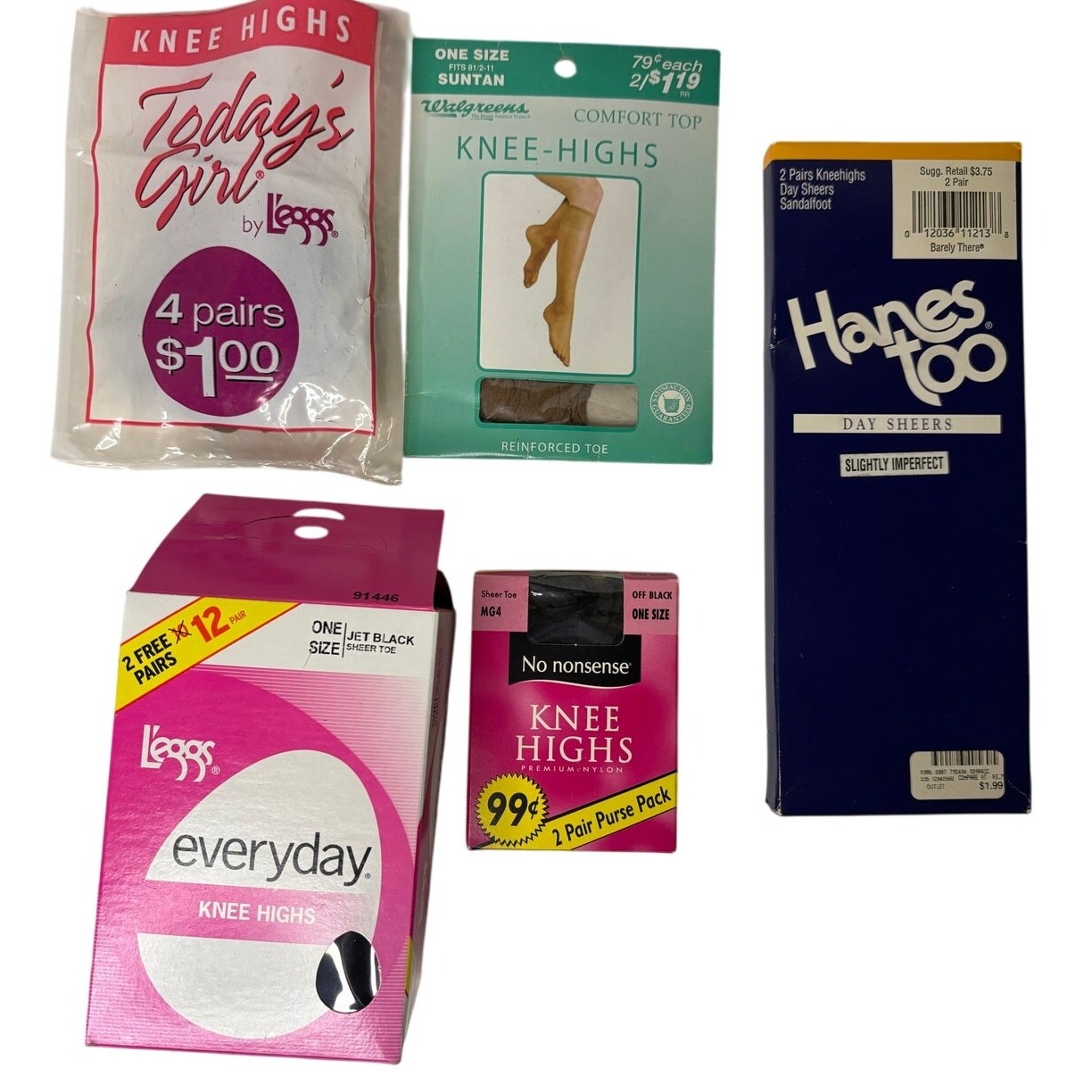 13 Pairs NEW Open Box Knee Highs Pantyhose Hanes L’eggs ONE SIZE Fits 8 1/2-11