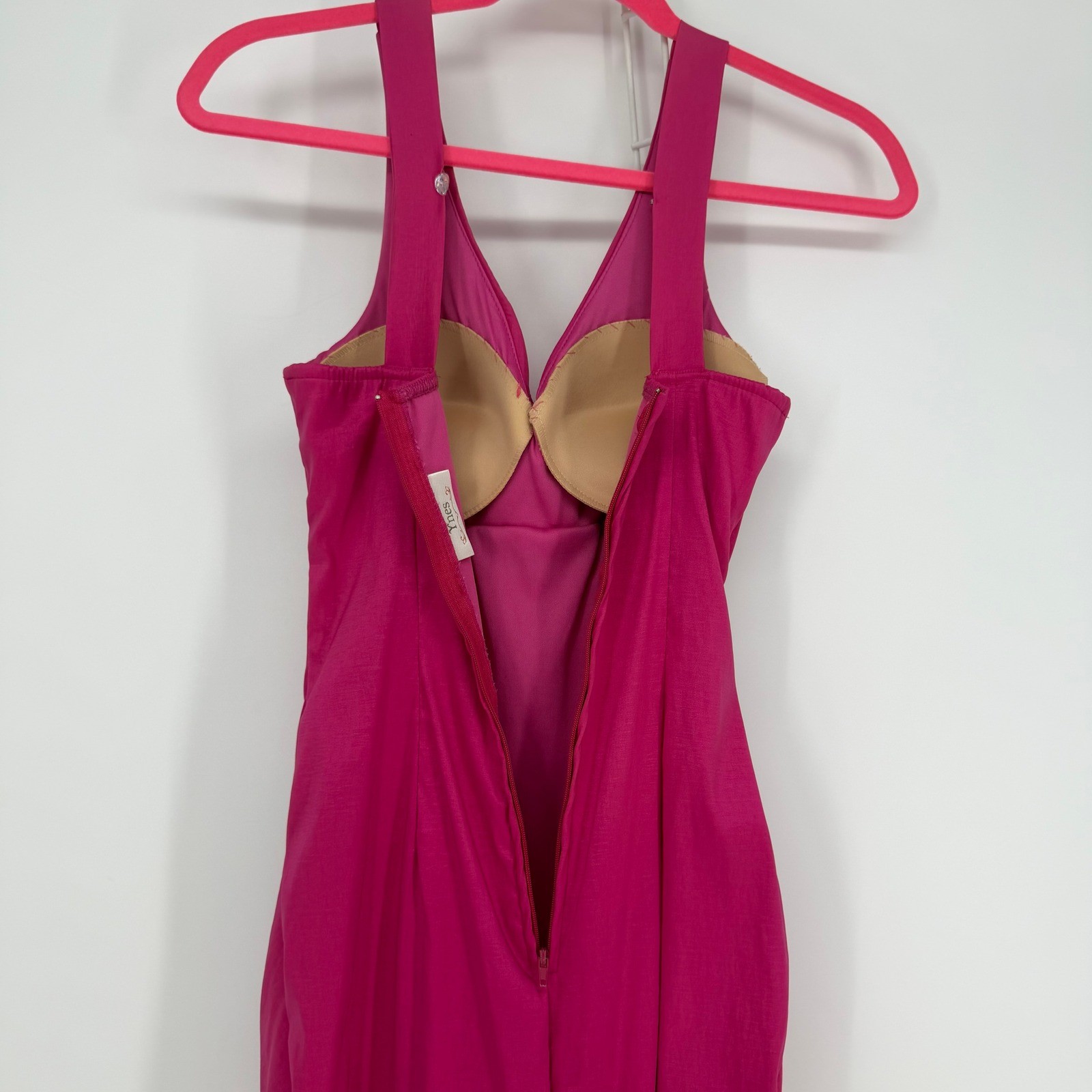 YNES Maxi Dress Womens Fuchsia Pink Ruched Halter Mermaid Barbiecore Y2K Vintage