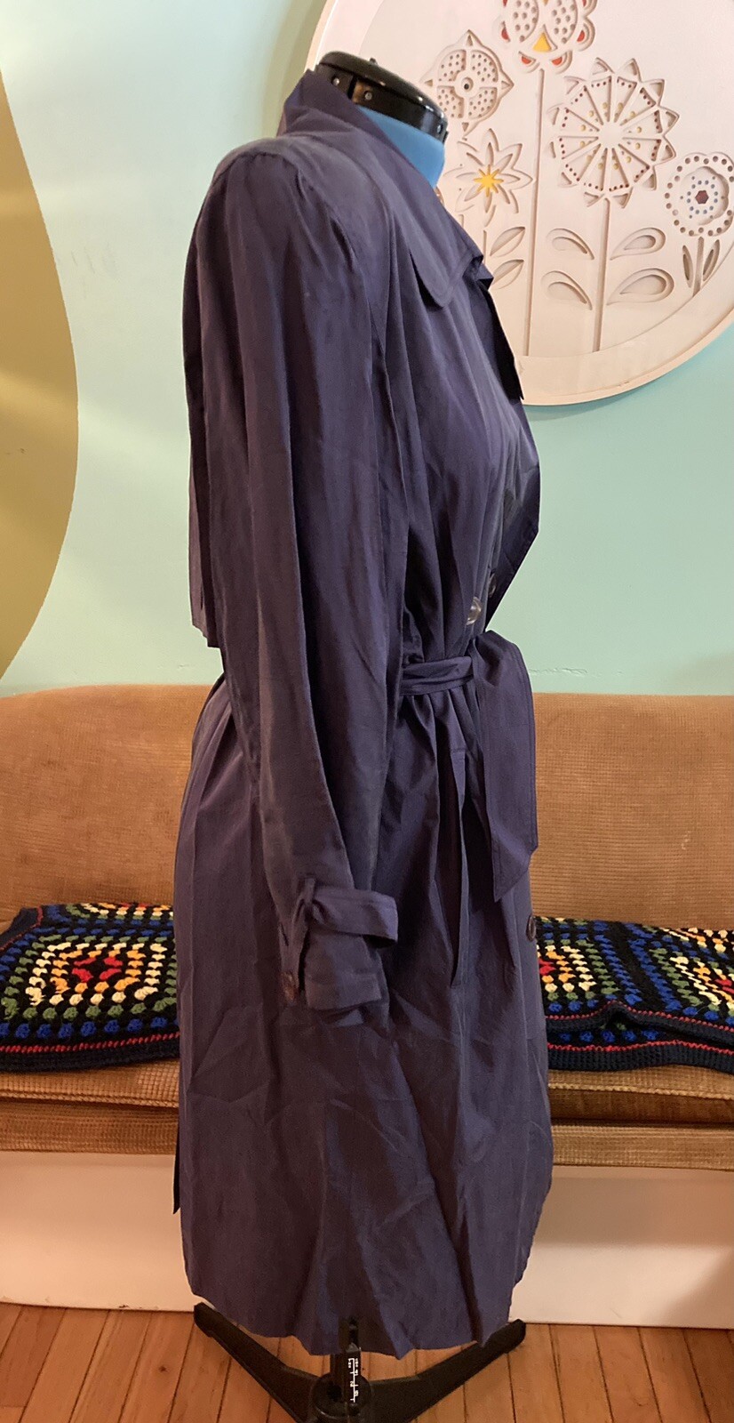 Vintage NOS 90’s Clifford & Wills Blue 100% Silk Trench Coat Sz. Large