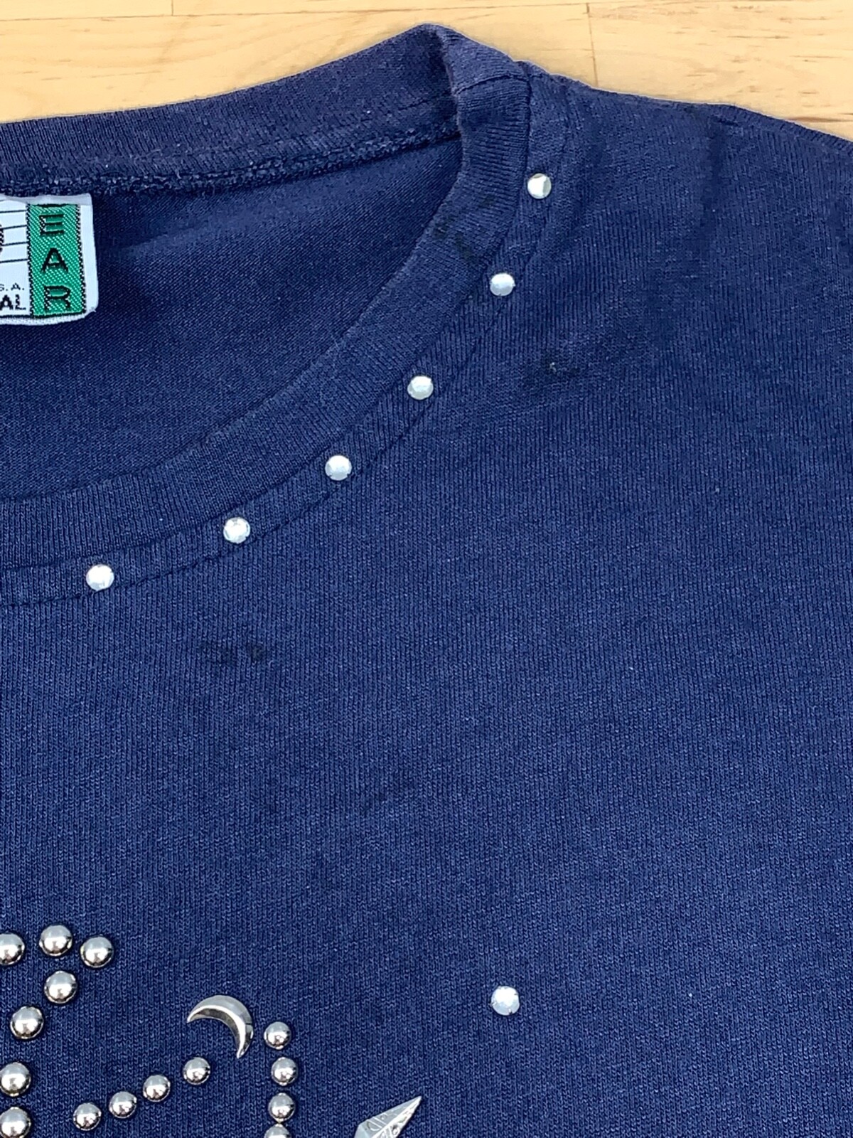Vintage Casual Wear Bedazzled T Shirt Studded Embelished One Size USA #4540